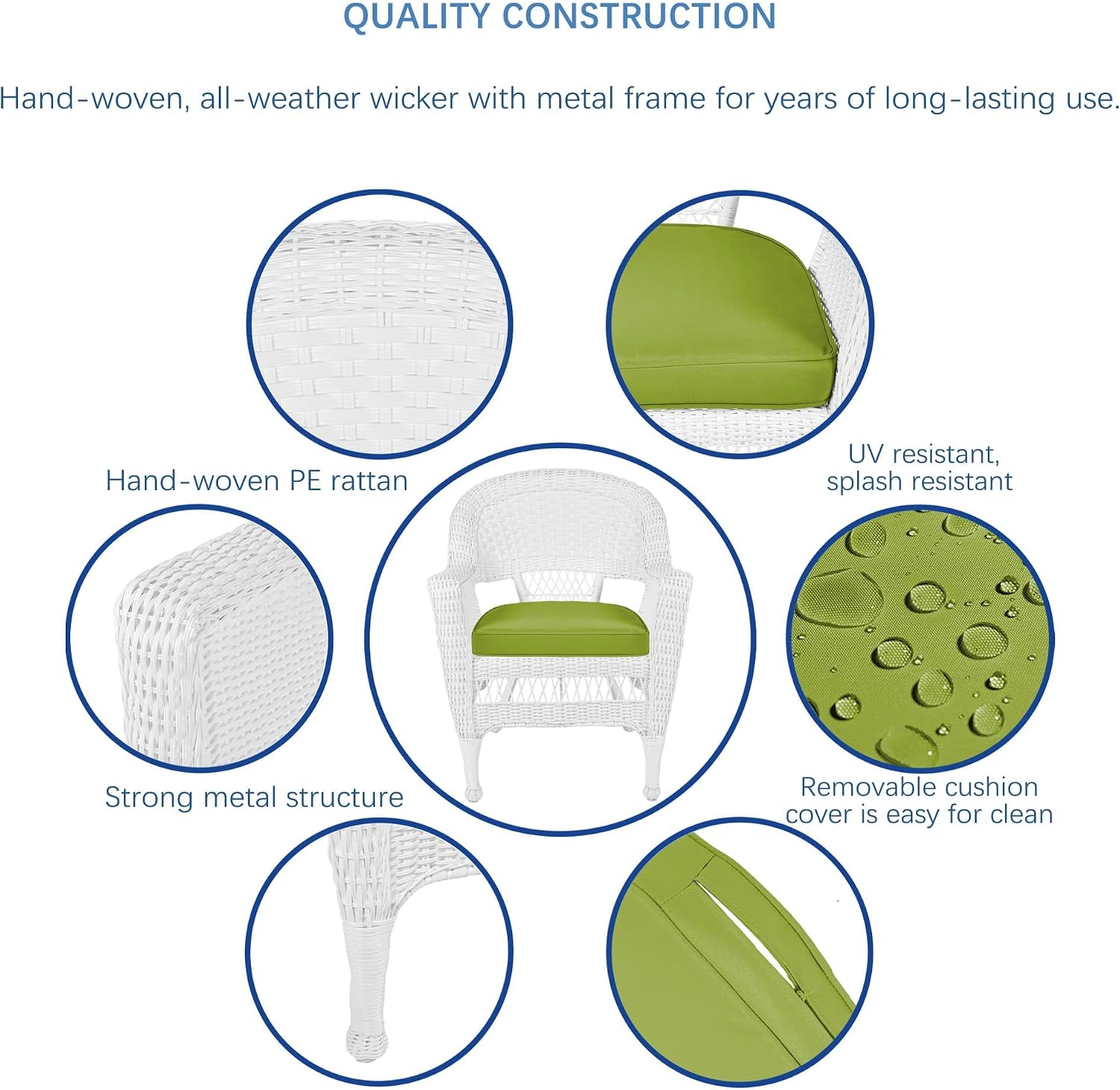 Jeco Wicker Chair with Green Cushion, Set of 2, White/W00206-