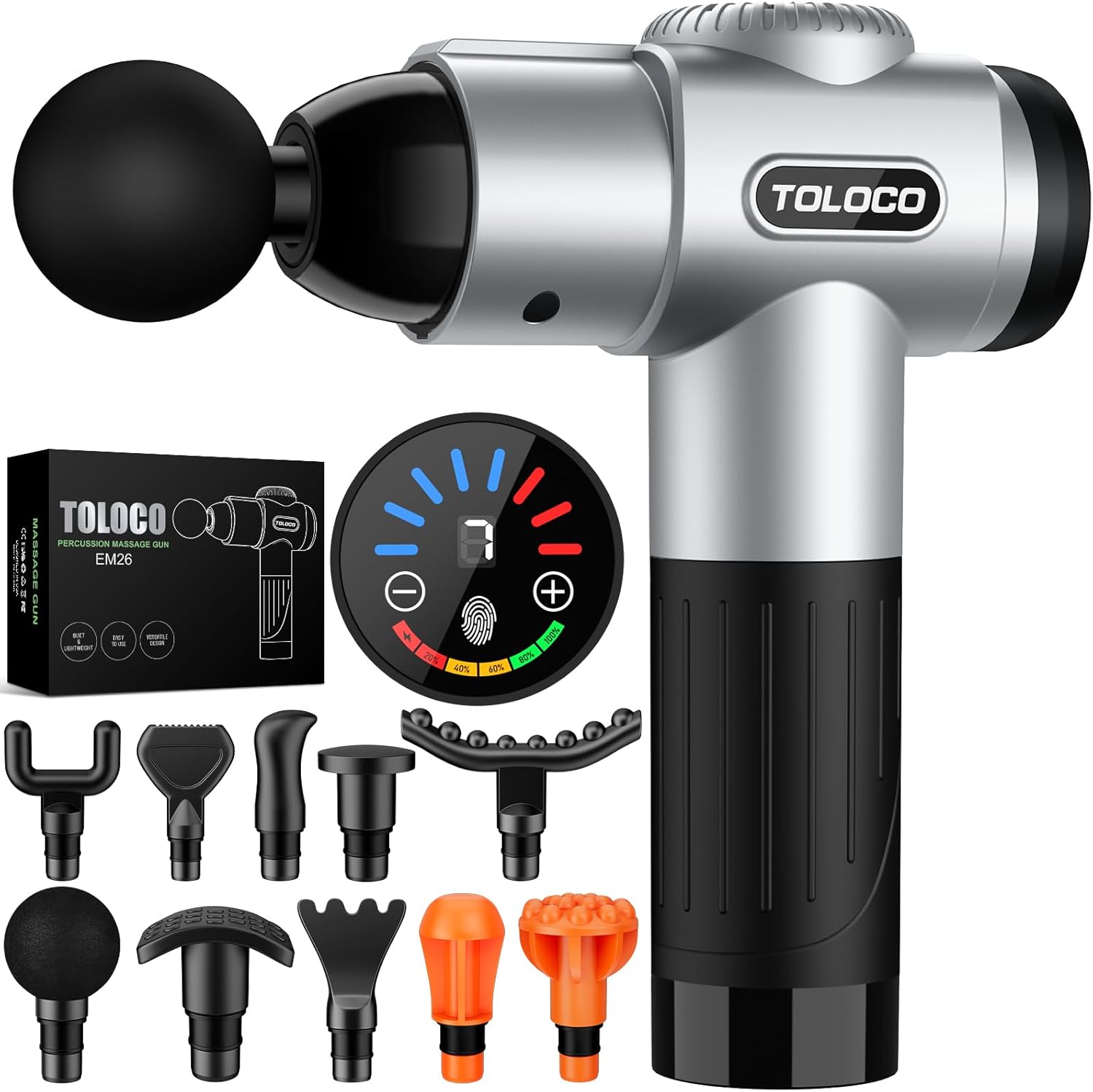 TOLOCO Massage Gun, Deep Tissue Back Massage for Athletes for Pain Relief, Percussion Massager with 10 Massages Heads & Silent Brushless Motor