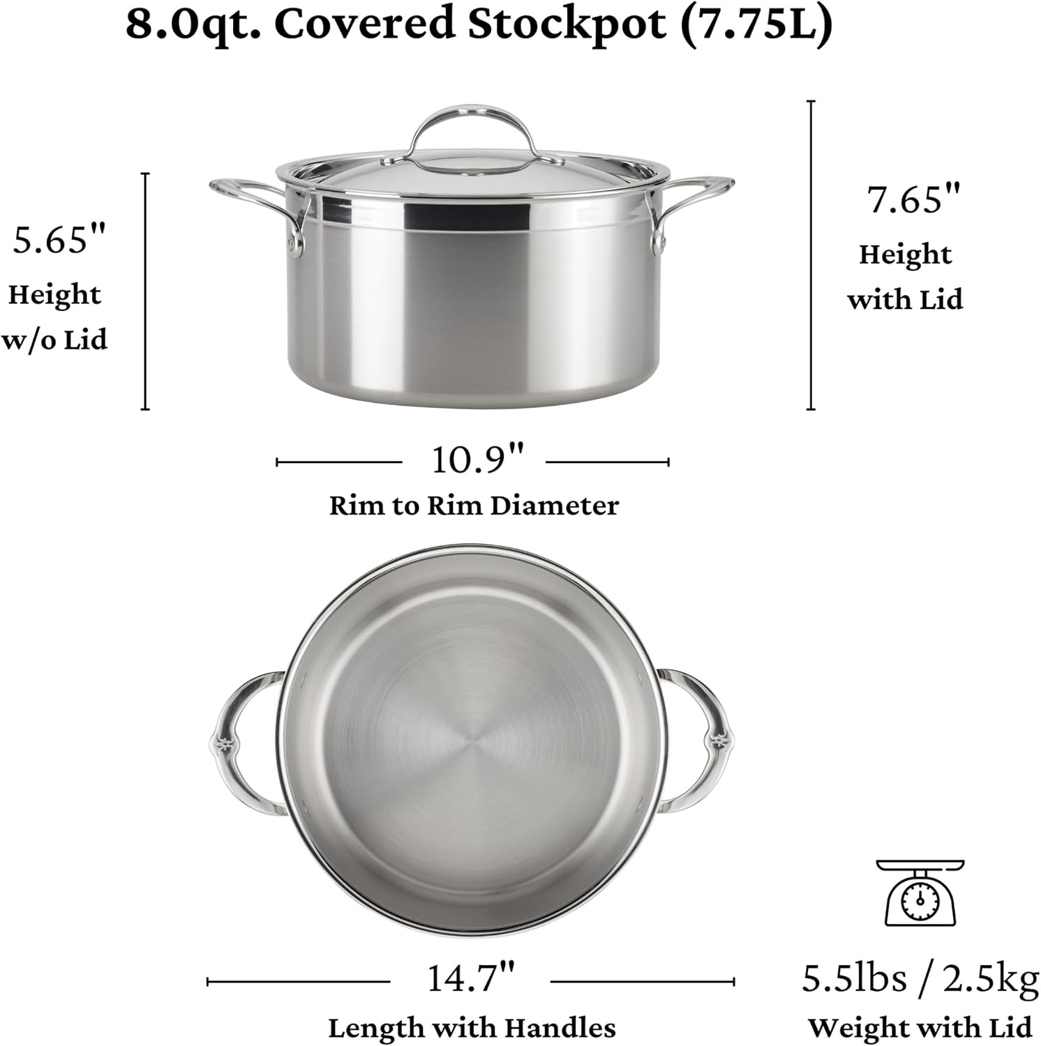 Hestan - ProBond Collection - Professional Clad Stainless Steel Stock Pot, Induction Cooktop Compatible, 8 Quart