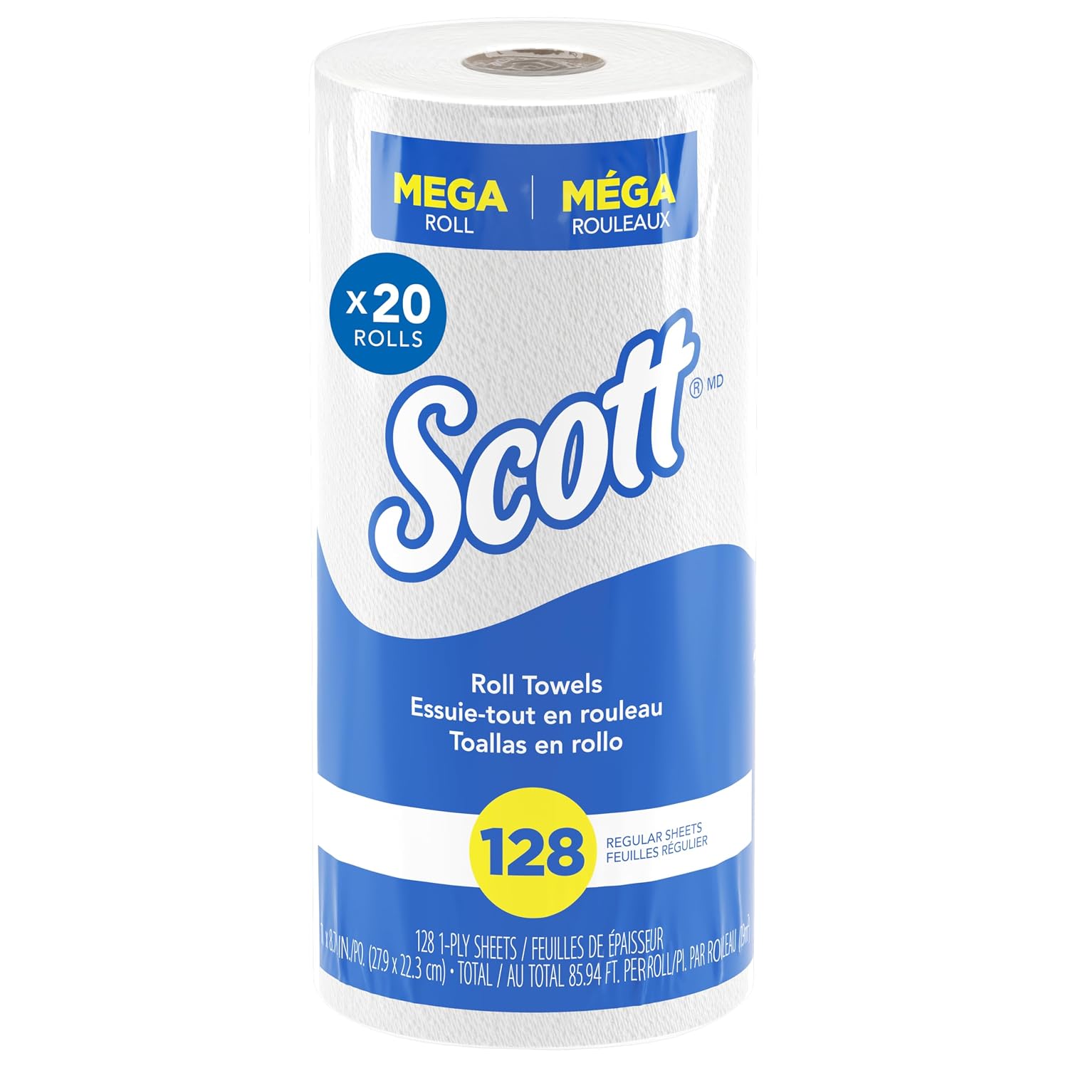 Scott Professional Kitchen Paper Towels, Bulk (41482), Fast-Drying Absorbency Pockets, White, Perforated (128 Sheets/Roll, 20 Rolls/Case, 2