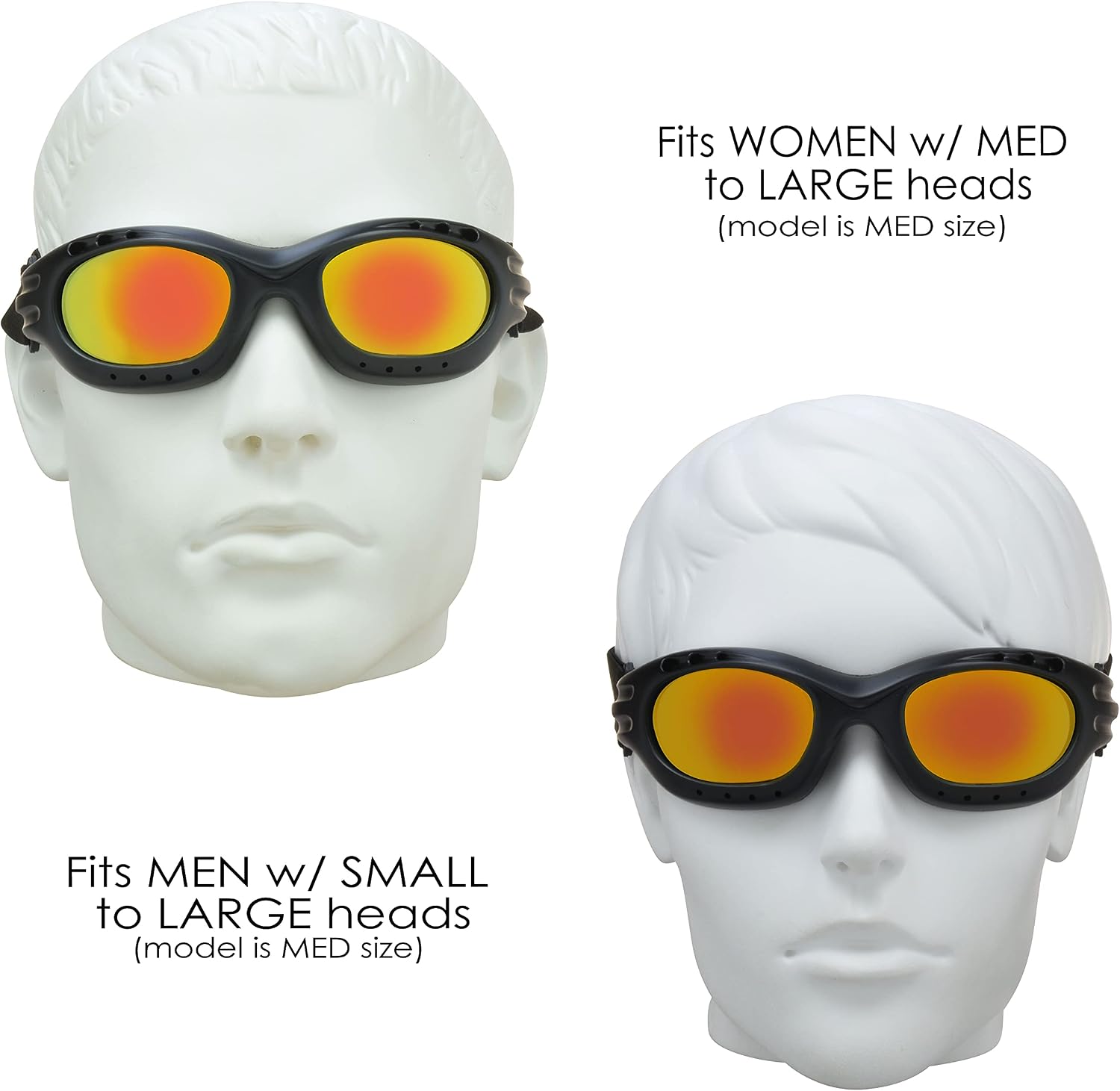 Bikershades Motorcycle Safety Riding Goggles Men Women. Polarized Lens, Smoke, Mirrored Blue or Orange, Clear Yellow Lenses