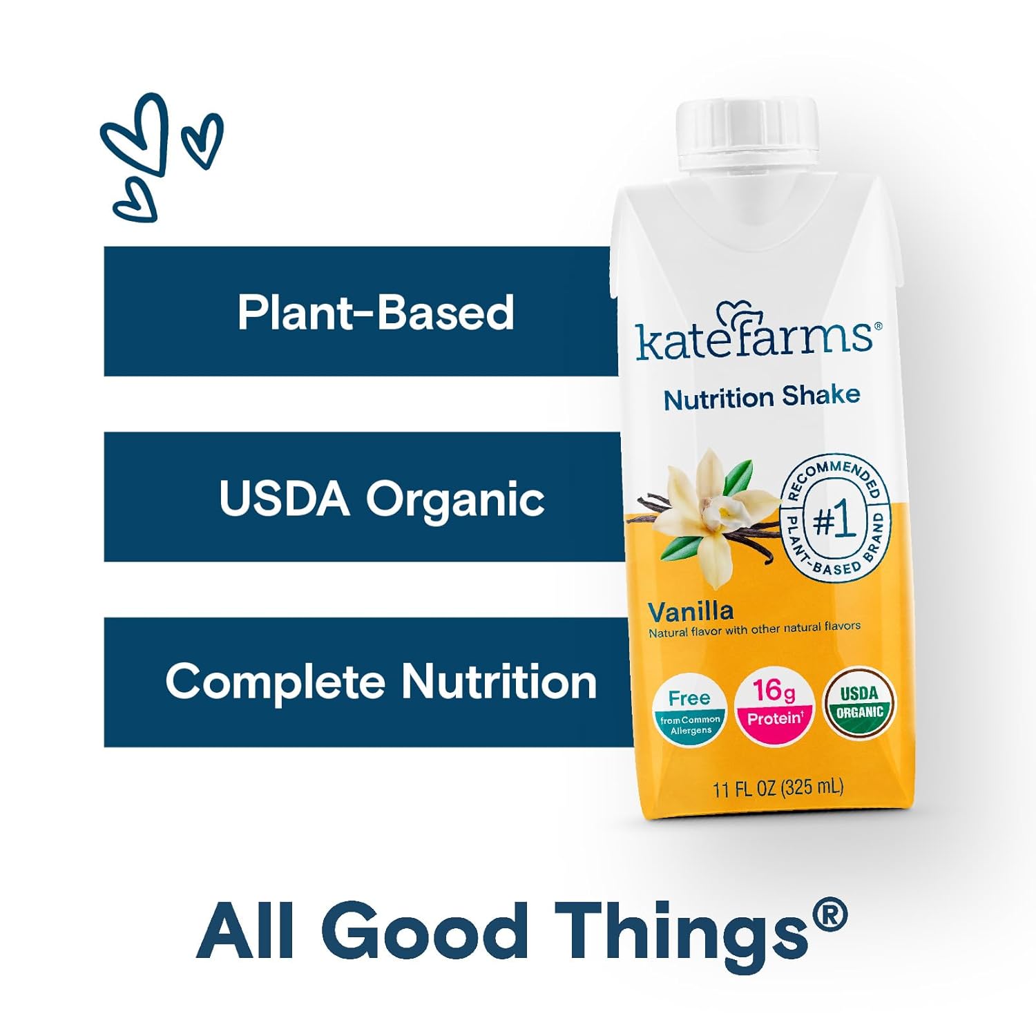 KATE FARMS Organic Nutrition Shake, Chocolate, 16g Protein, 12 Pack