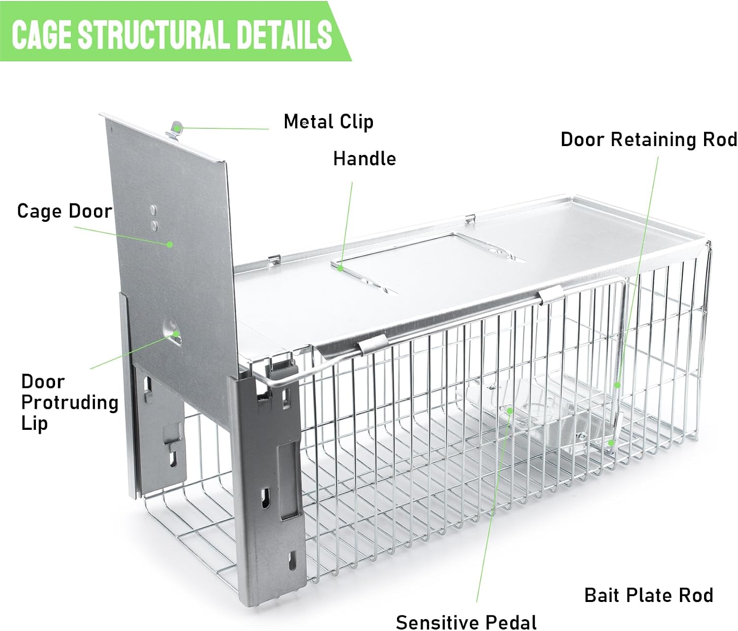 Faicuk Large Collapsible Humane Live Animal Cage Trap for Raccoon, Opossum, Stray Cat, Rabbit, Groundhog and Armadillo 32 x 11 x 13 Inch