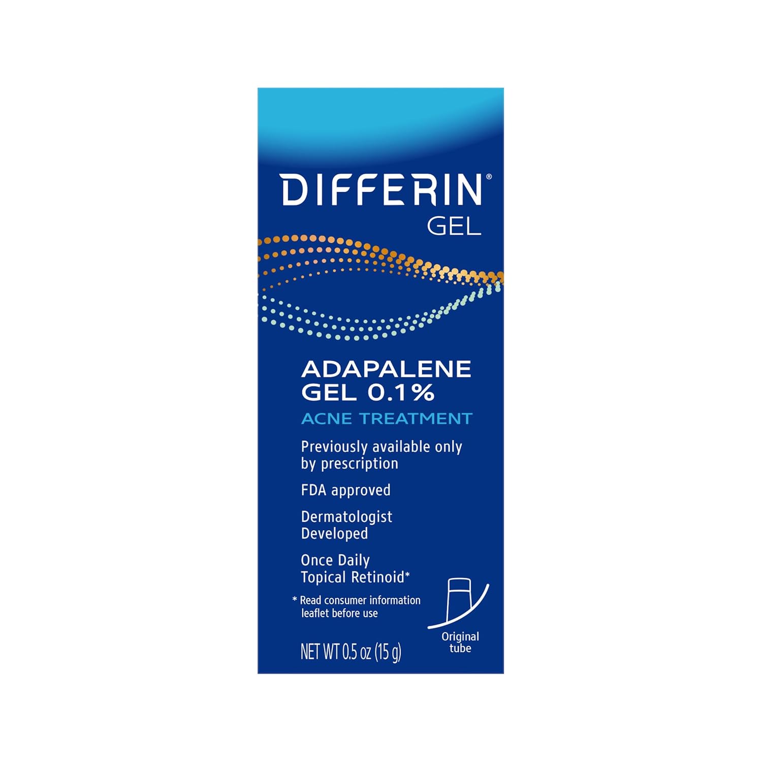 Differin Acne Retinoid Treatment Gel, 0.1% Adapalene, 45g Tube, 2ct