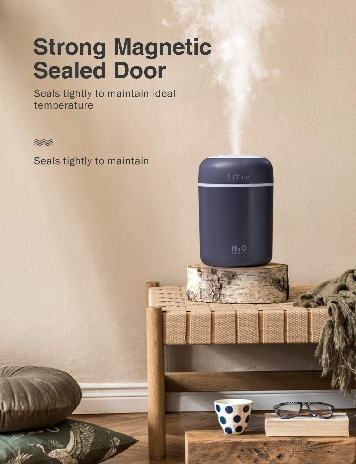LtYioe Colorful Cool Mini Humidifier, USB Personal Desktop Humidifier for Car, Office Room, Bedroom, etc. Auto Shut-Off, 2 Mist Modes