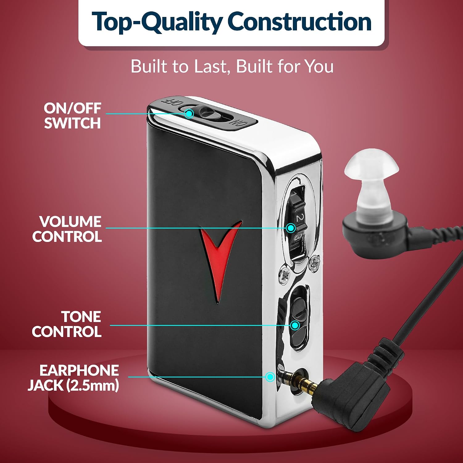 Personal Sound Amplifier - Audio Hearing Amplifier Device and Voice Enhancer Device for Sound Gain of 50dB, Up to 100 Feet Away