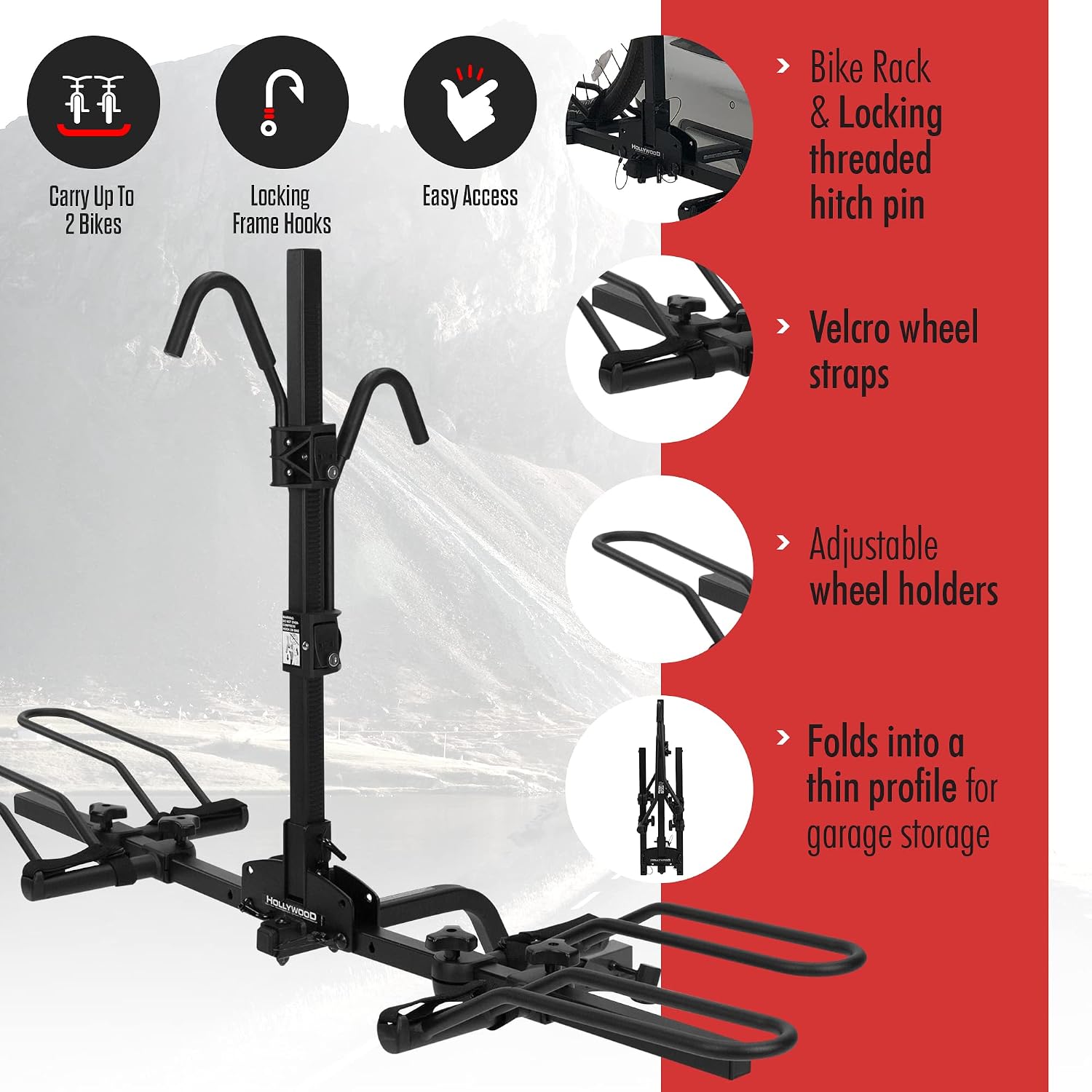 Hollywood Racks, Trail Rider, Hitch Mount Rack, 1-1/4'' and 2'', Bikes: 2 | Carries up to 2 Bikes with Easy Access