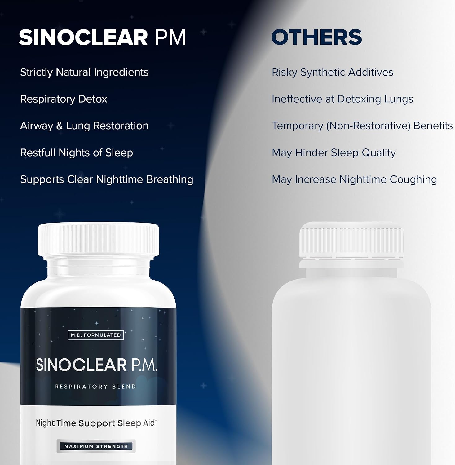 SinoClear PM Lung Detox & Sinus Pressure Relief Supplement 60 caps, Nighttime Nasal Decongestant, Sinus Relief, & Lung Cleanse Blend - Mullein Leaf