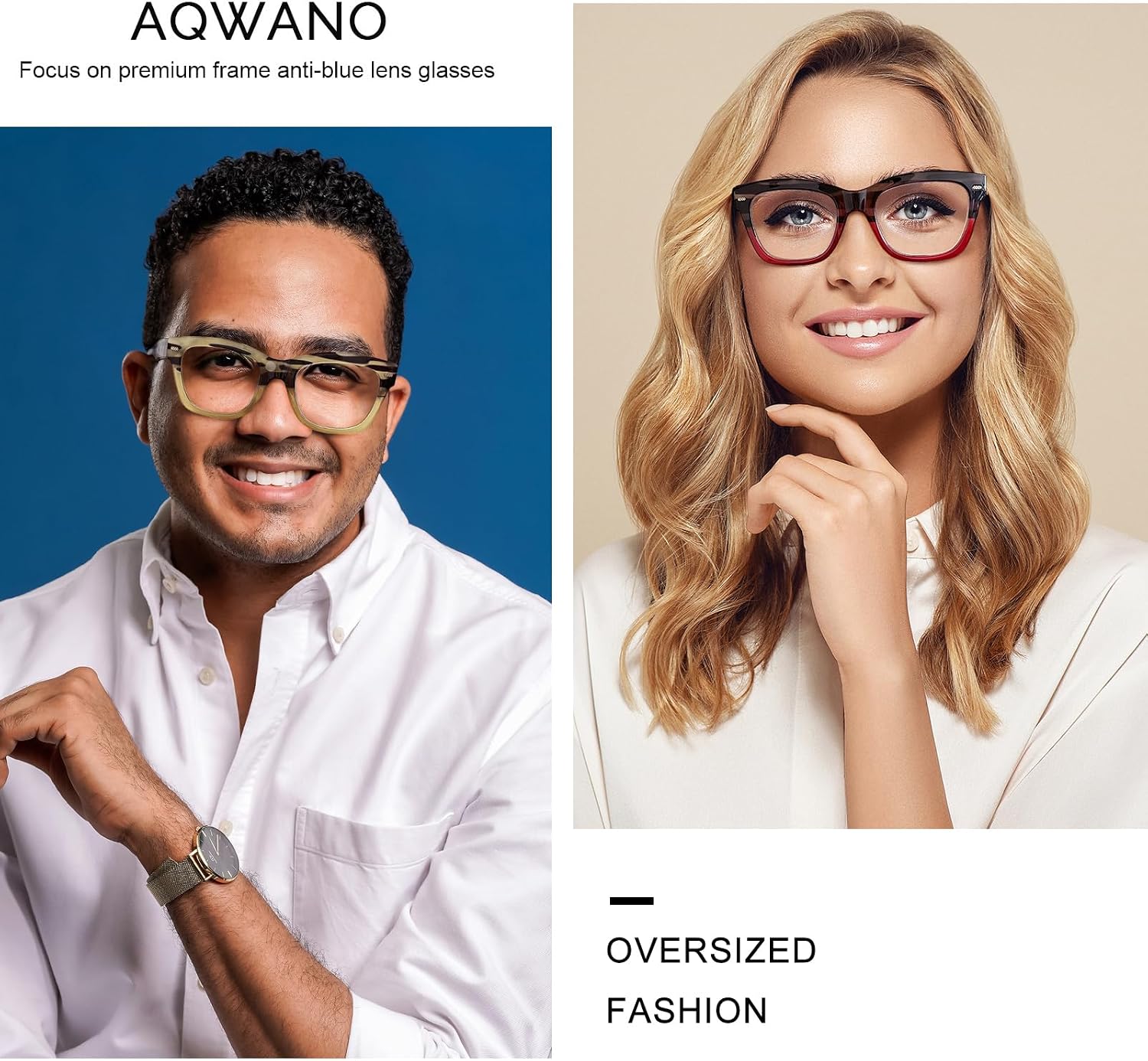 AQWANO Oversized Computer Reading Glasses Blue Light Blocking, 4 Pairs Stylish Fashion Design Anti UV Ray/Eye Strain/Glare Readers Men Women, 1.5