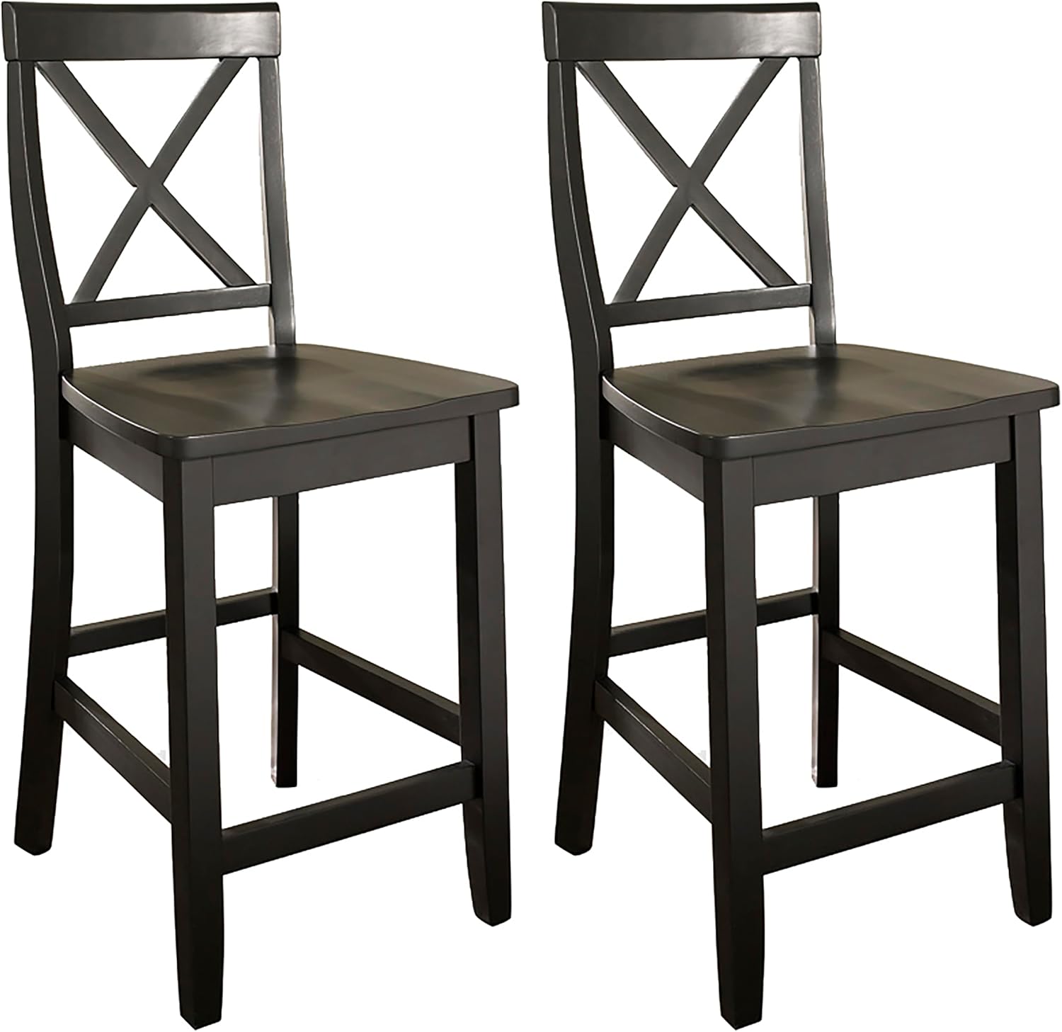 Crosley Furniture X-Back Wood Bar Stools Set of 2, Black, 30-inch
