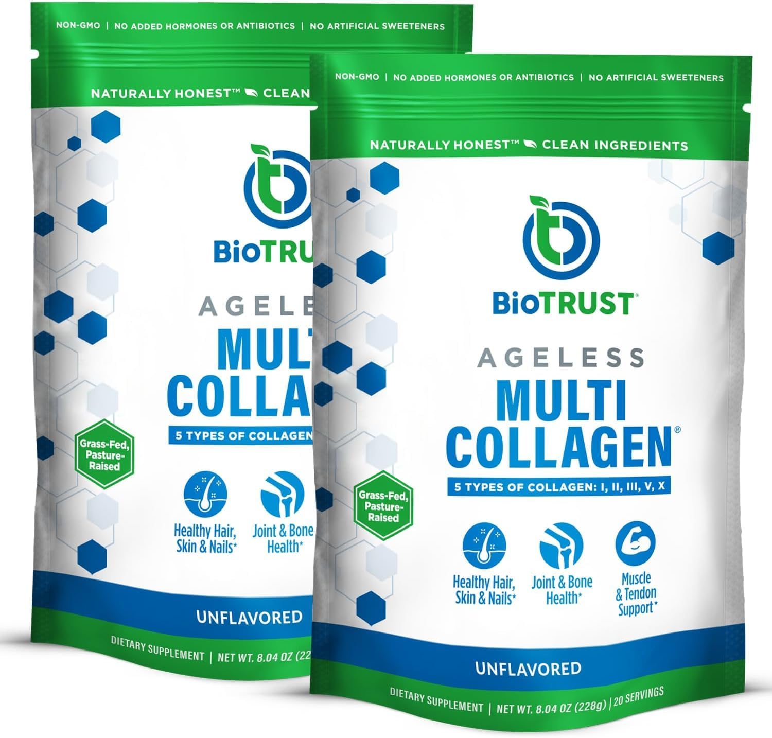 BioTrust Multi Collagen Peptides Unflavored Powder - Hydrolyzed, Grass Fed | 5 collagen types (I, II, III, V & X) from grass fed beef, fish, chicken & eggshell membrane with protein support