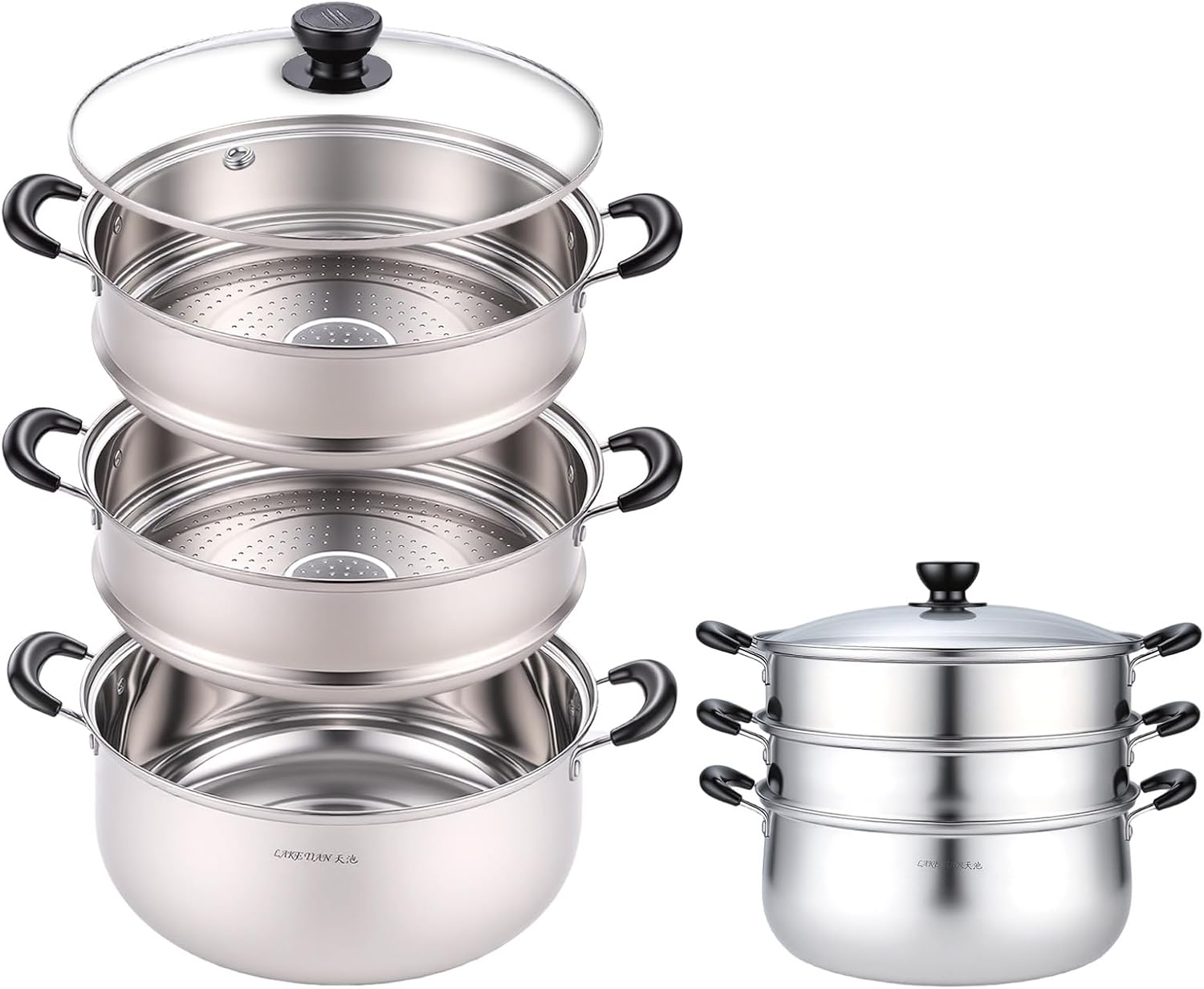 3-Tier 24 Qt Stainless Steel Steamer Pot with Glass Lid – Multi-Layer Stackable Cookware for Tamales