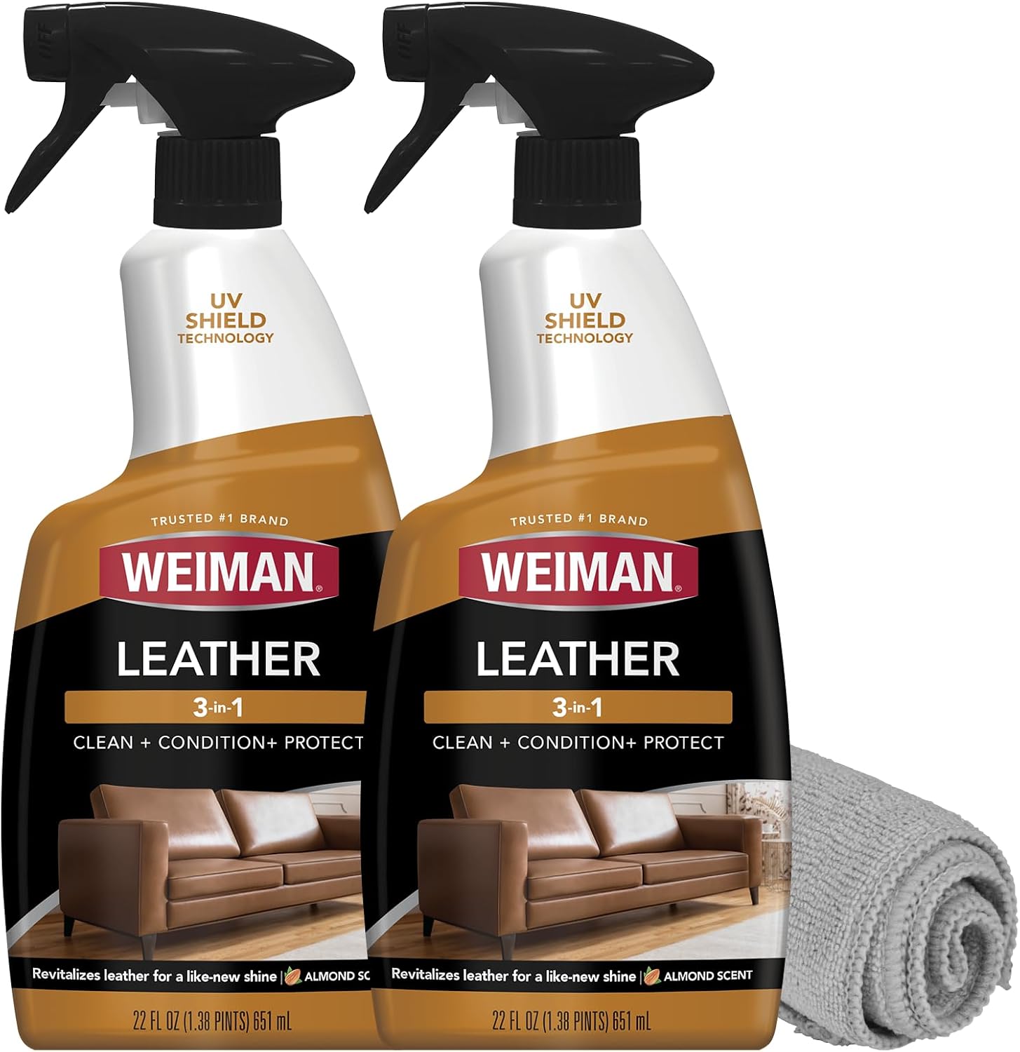 Weiman Leather Cleaner, Polish and Conditioner for Furniture, Car, Purses, Shoes, Boots and Couches- Micro Fiber Towel Included, 22oz