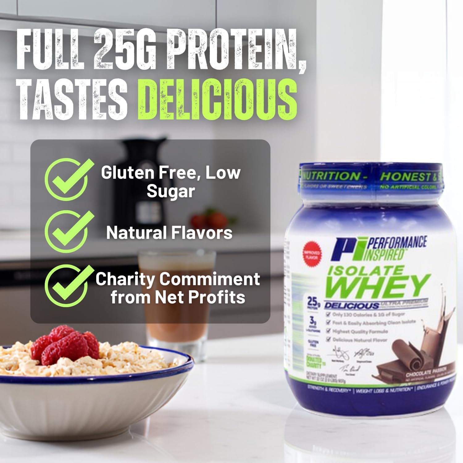 PERFORMANCE INSPIRED Isolate Whey Protein Powder – Vanilla – 25G – 2lb | All Natural - Fast Absorbing - Added L-Glutamine - Contains BCAAs