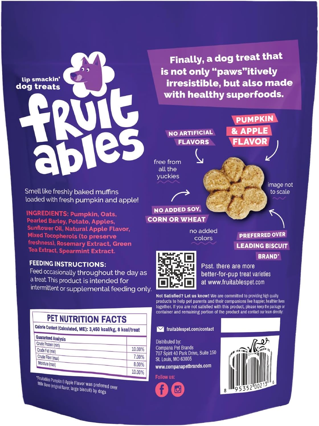 Fruitables Baked Dog Treats, Low Calorie Treats, Pumpkin & Banana, 7oz | Healthy Dog Treats, Training Treats, Crunchy Dog Biscuits, Limited Ingredient Recipe, Healthy Puppy Snacks, Made in USA
