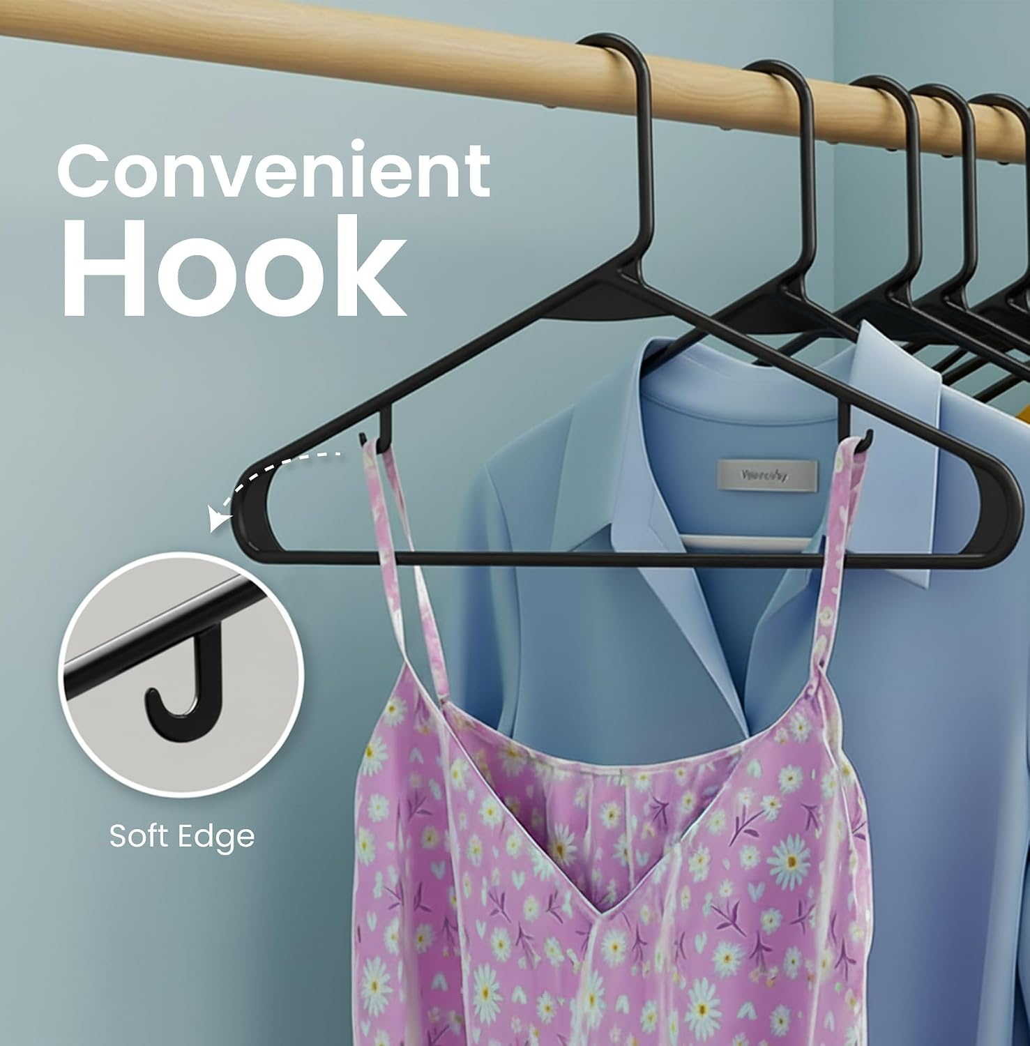 Utopia Home Plastic Hangers 50 Pack – Built-in Strap Hooks Black