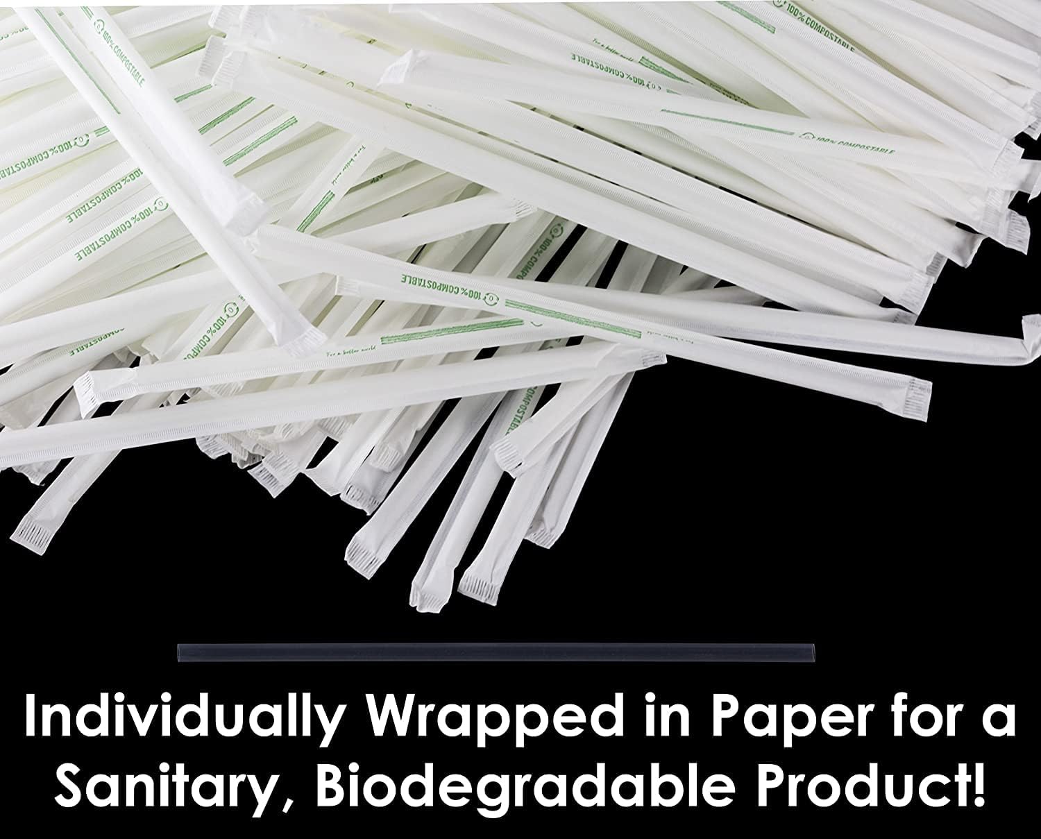 Clear Plastic Straws 200 Bulk Pack. Reduce Your Carbon Footprint With a Compostable, Plant-Based, Eco-Friendly Drinking Straw! Individually Wrapped