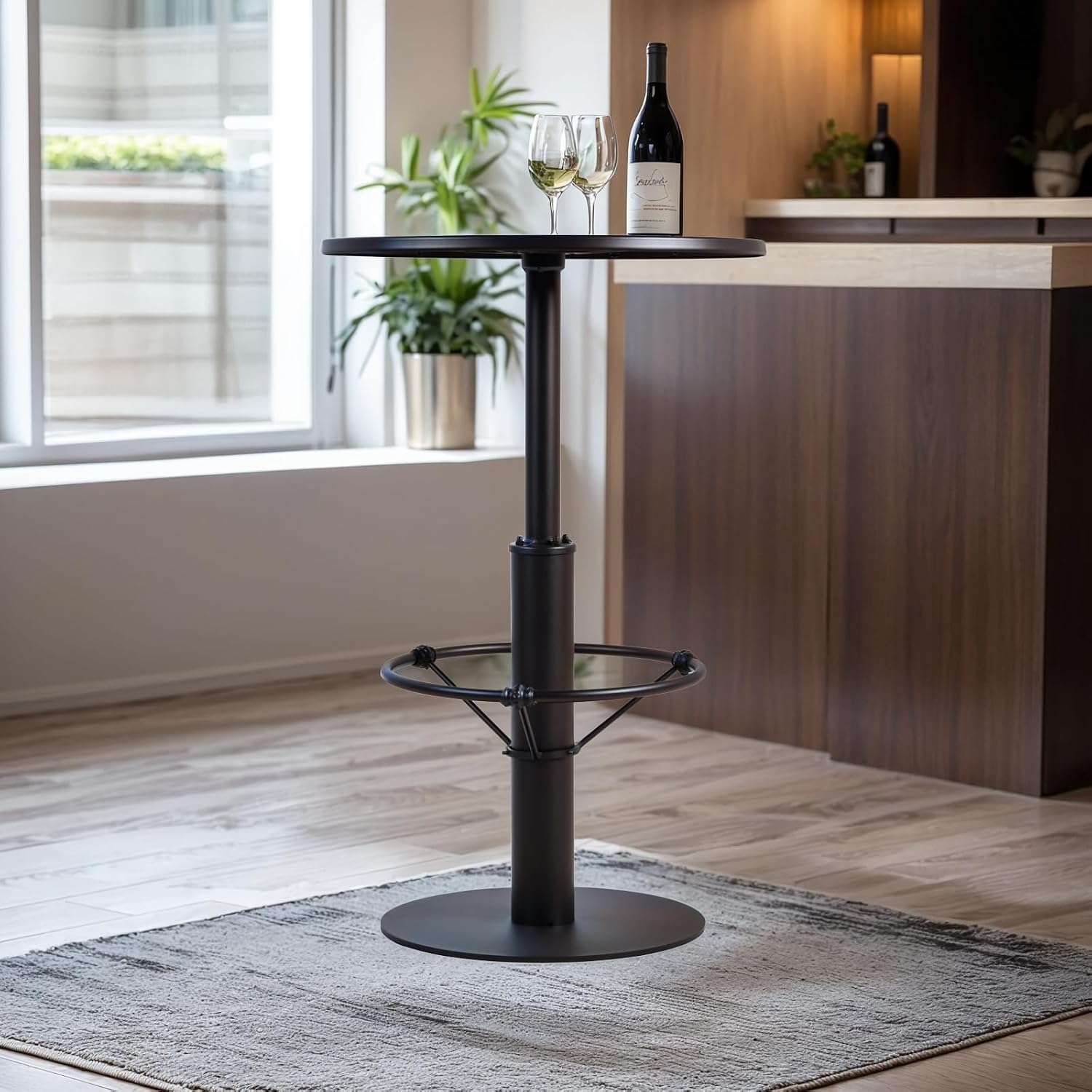 LOKKHAN 42" Tall Rustic Industrial Bar Table 19.68" Dia Round Wooden Top Metal Frame Height Fixed Standing Pub Dining Room Bistro Cocktail Table, Black & Brown