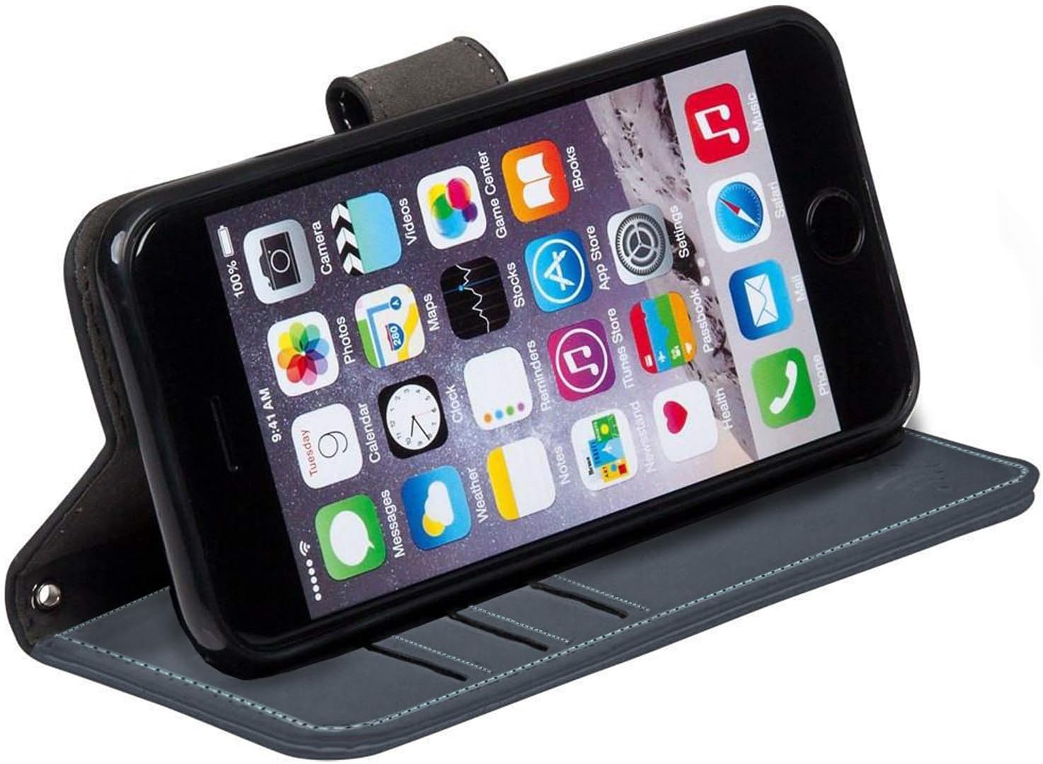 SafeSleeve EMF Blocking Wallet Case for iPhone 6/7/8, Black | EMF Blocker, Card Data Protection, Magnetic Closure, Leather Folio Protection for Daily Use