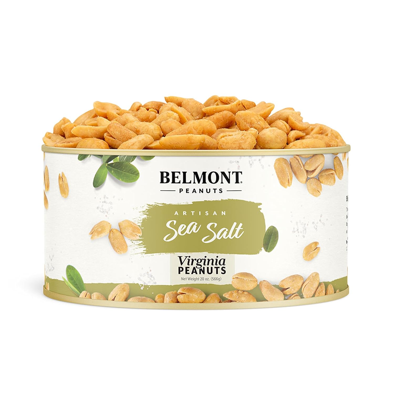 Belmont Peanuts Gourmet Sea-Salted Virginia Peanuts, 20 oz (1 Pack) – Only 3 Simple Ingredients, No Preservatives, 7g Protein – A Premium, Salty, Crunchy, Hand Seasoned Snack