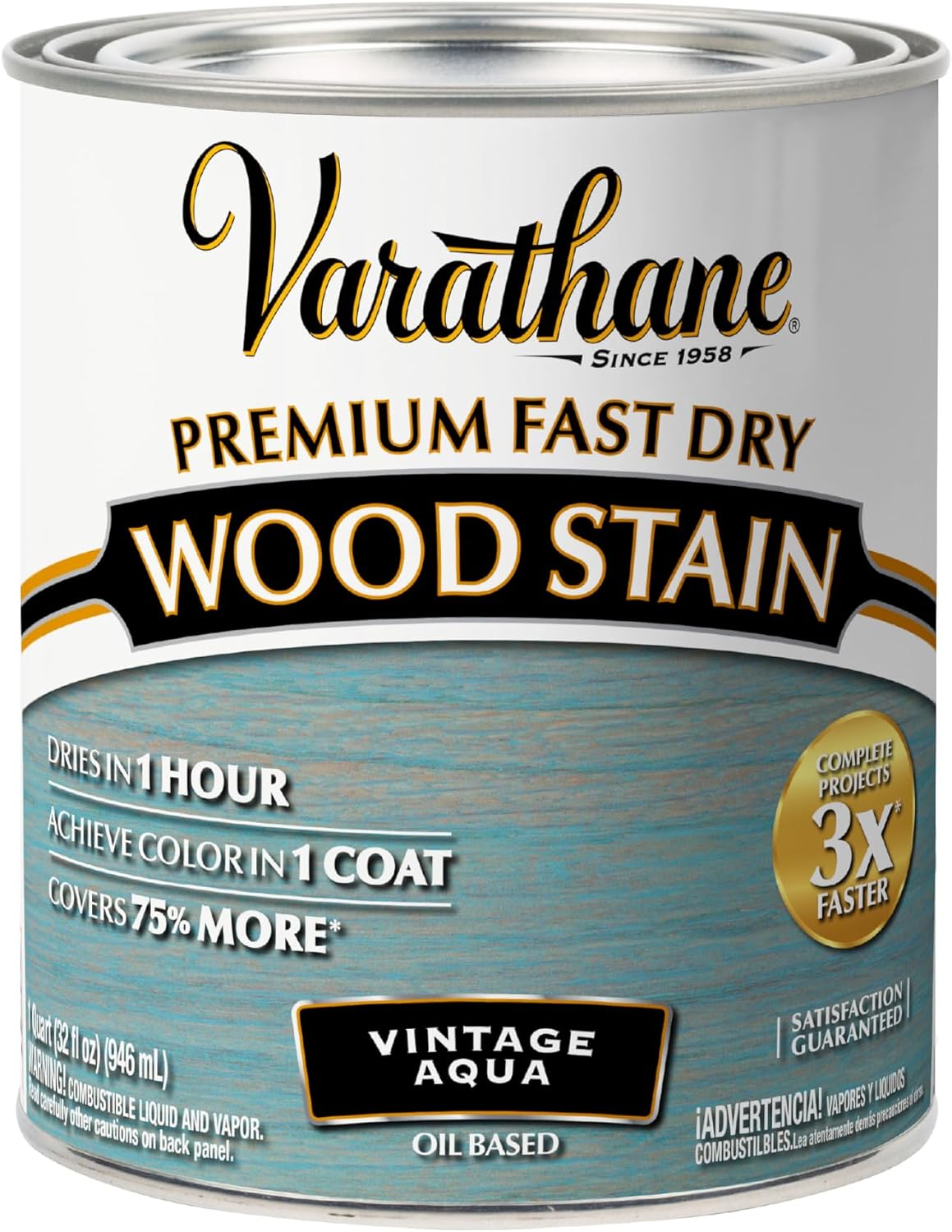 Varathane Premium Fast Dry Weathered Gray Wood Stain | Oil-Based, 1 Coat Color, 1 Hour Dry Time, Interior Wood Stain, Furniture, Cabinets, Doors, Covers Up to 275 Sq Ft, Quart