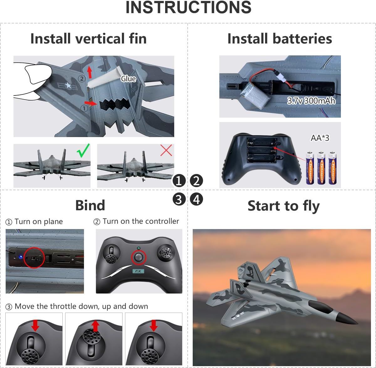 2CH F-22 RC Glider, Easy Fly RC Plane for Kids & Beginners