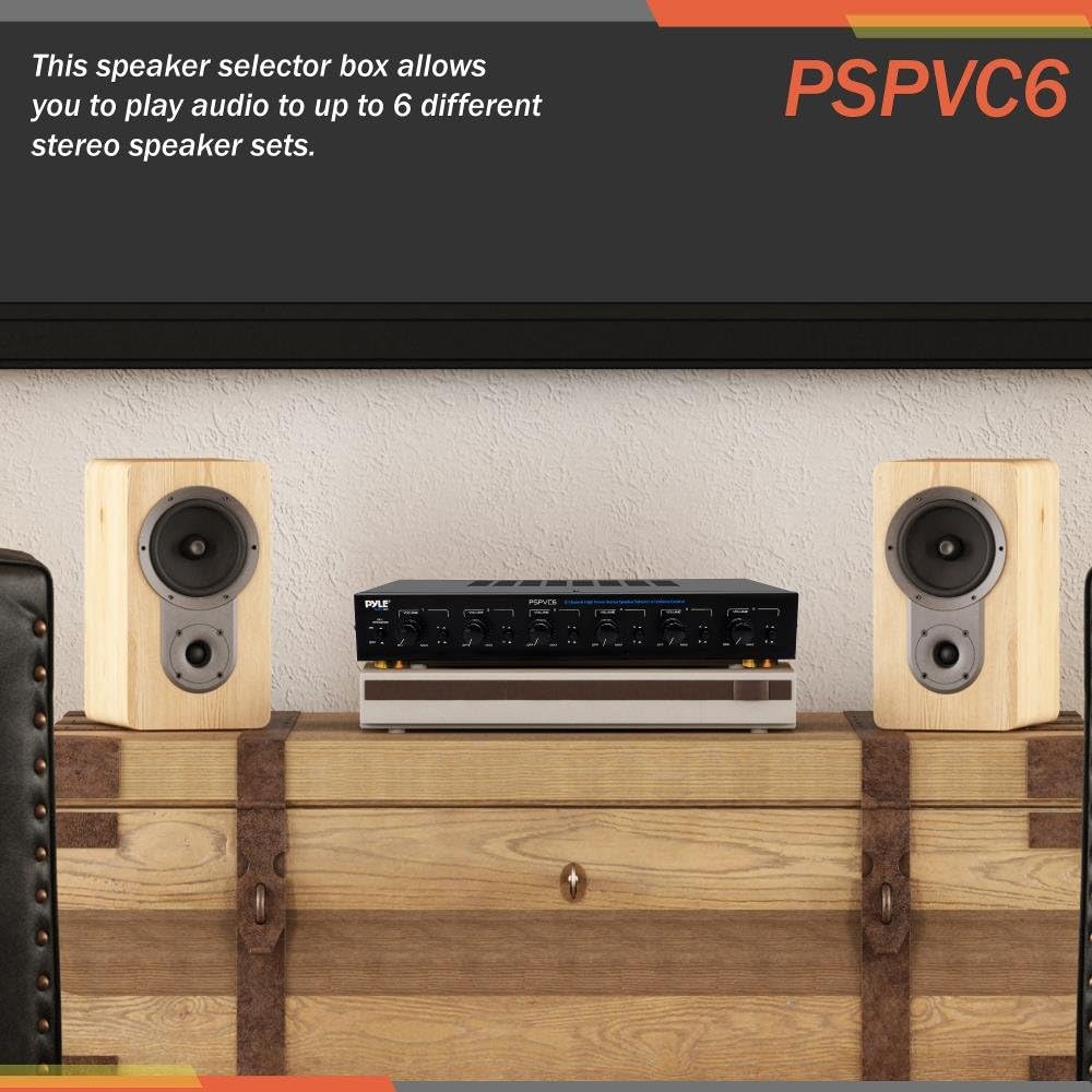 Pyle Premium New and Improved 6 Zone Channel Speaker Switch Selector Volume Control Switch Box Hub Distribution Box for Multi-Channel High Powered