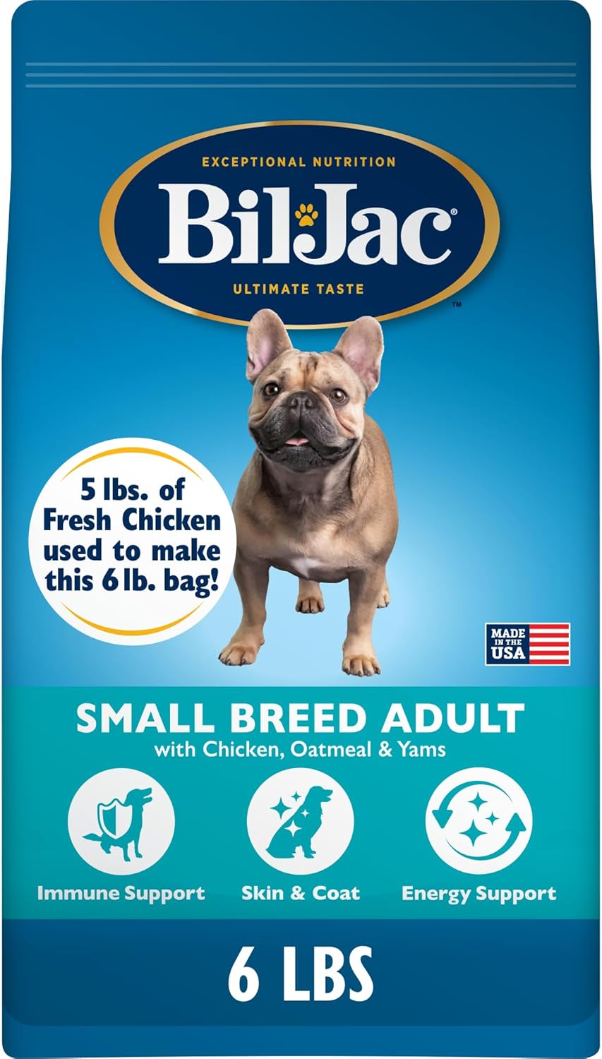 Bil-Jac Small Breed Adult Dry Dog Food with Chicken & Probiotics | 6 lb | Fresh Chicken Is #1 Ingredient with Easy-to-Chew Bites, Probiotics & Omega Fatty Acids for Energy, Digestion & Skin Health