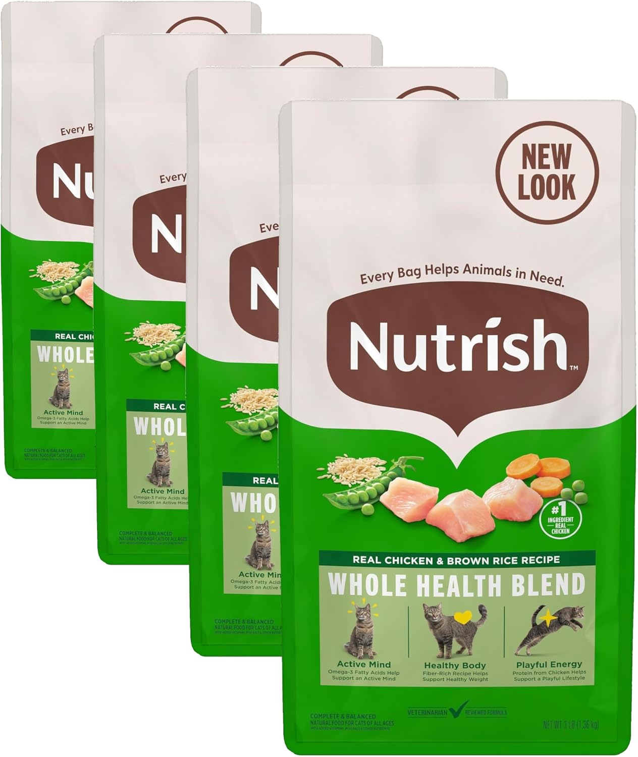 Nutrish Dry Cat Food, Chicken & Brown Rice Recipe, 3 lb. Bag (Rachael Ray) | Suitable For All Life Stages, Veterinarian Reviewed Formula, Natural Food with Added Vitamins, Minerals & Nutrients