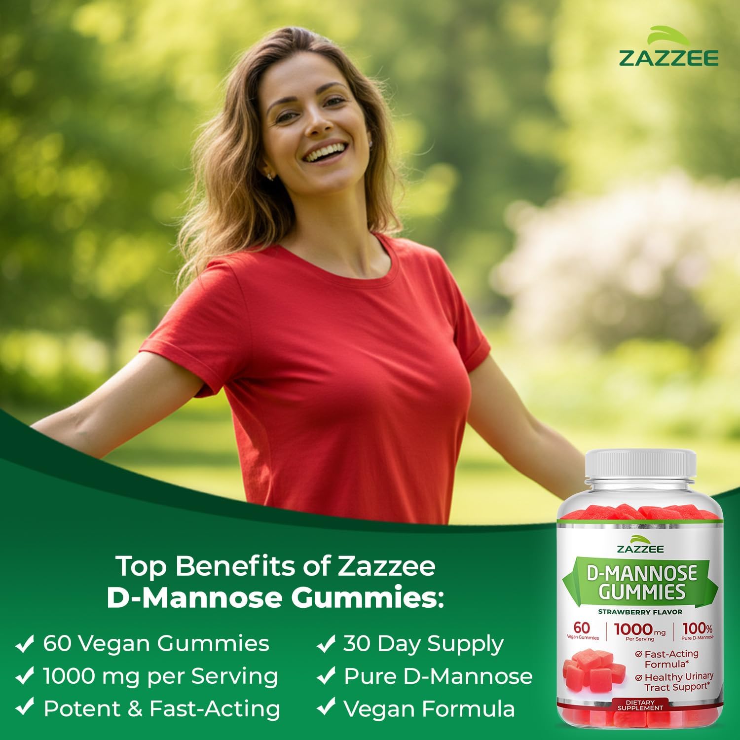 Zazzee D-Mannose, 1000 mg per Serving, 180 Vegan Capsules, 3 Month Supply | Potent & Fast-Acting, Certified Kosher, 100% Pure, All-Natural Urinary Tract Health Support, 100% Vegetarian, Non-GMO