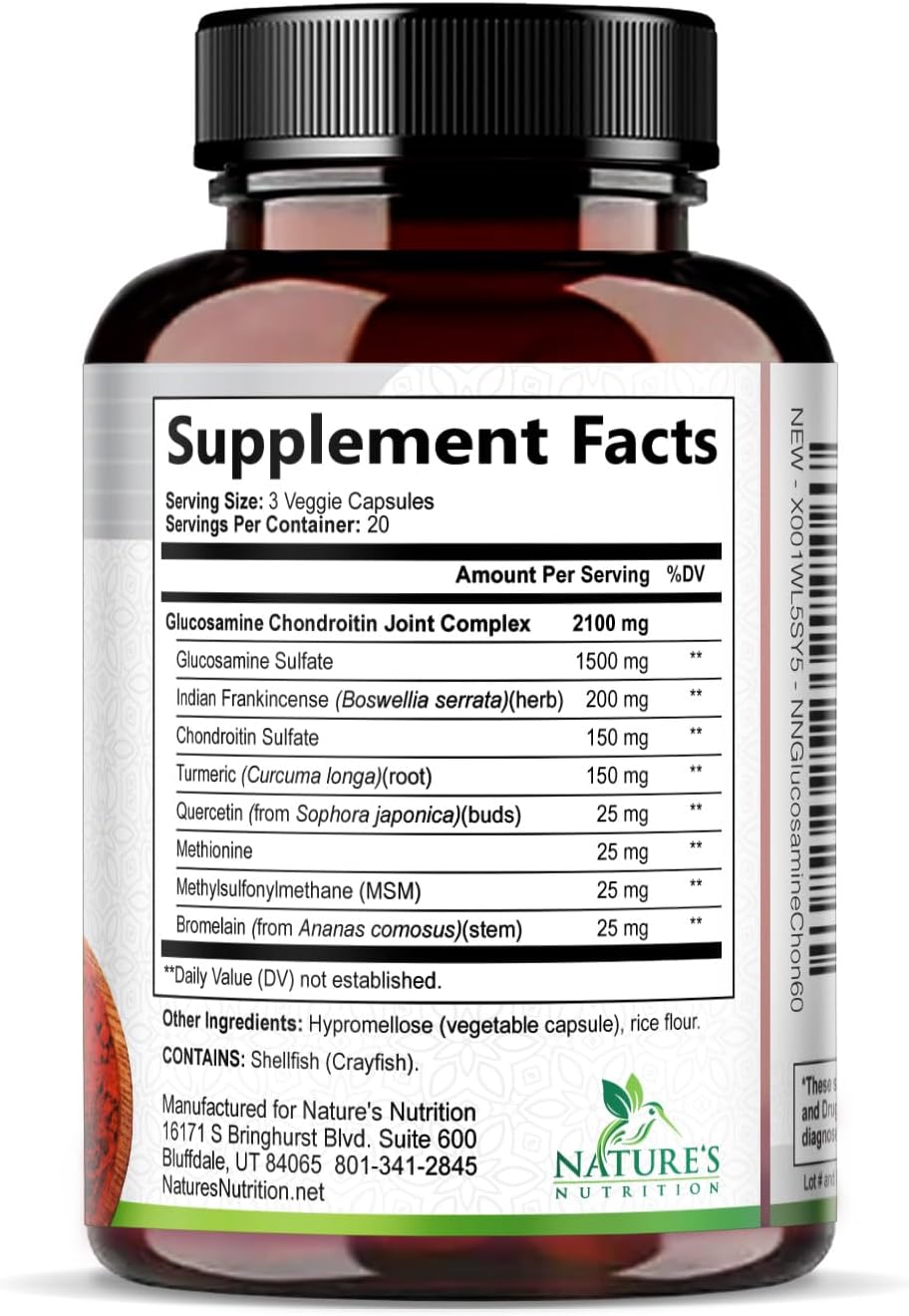 Glucosamine Chondroitin MSM 2100mg - Joint Support Supplement for Joint Mobility & Cartilage Support For Men and Women - Glucosamine Supplements with Turmeric & Boswellia, USA Bottled - 120 Capsules