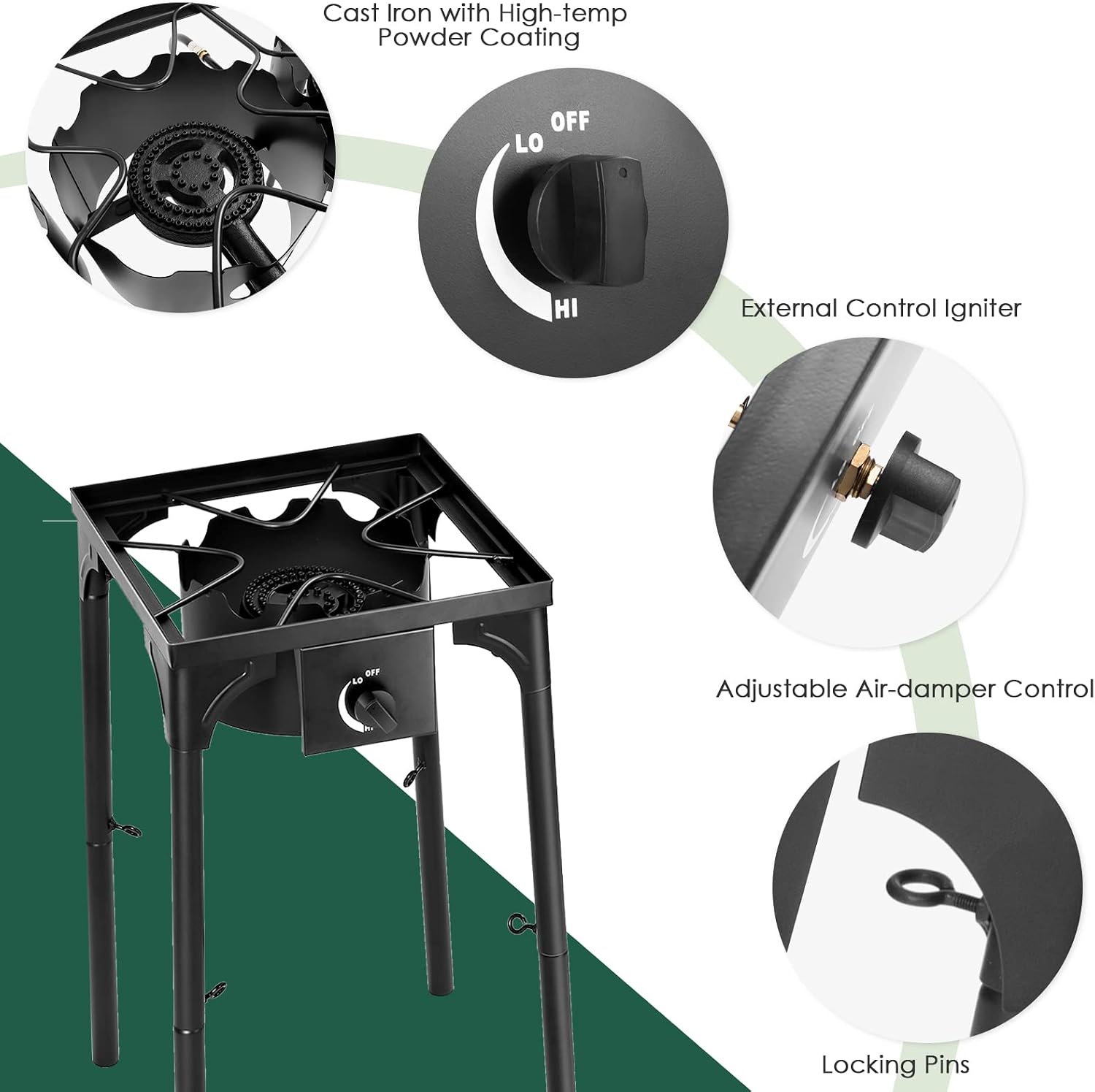 Goplus Outdoor Camping Stove, Dual Burner Propane Gas Cooker