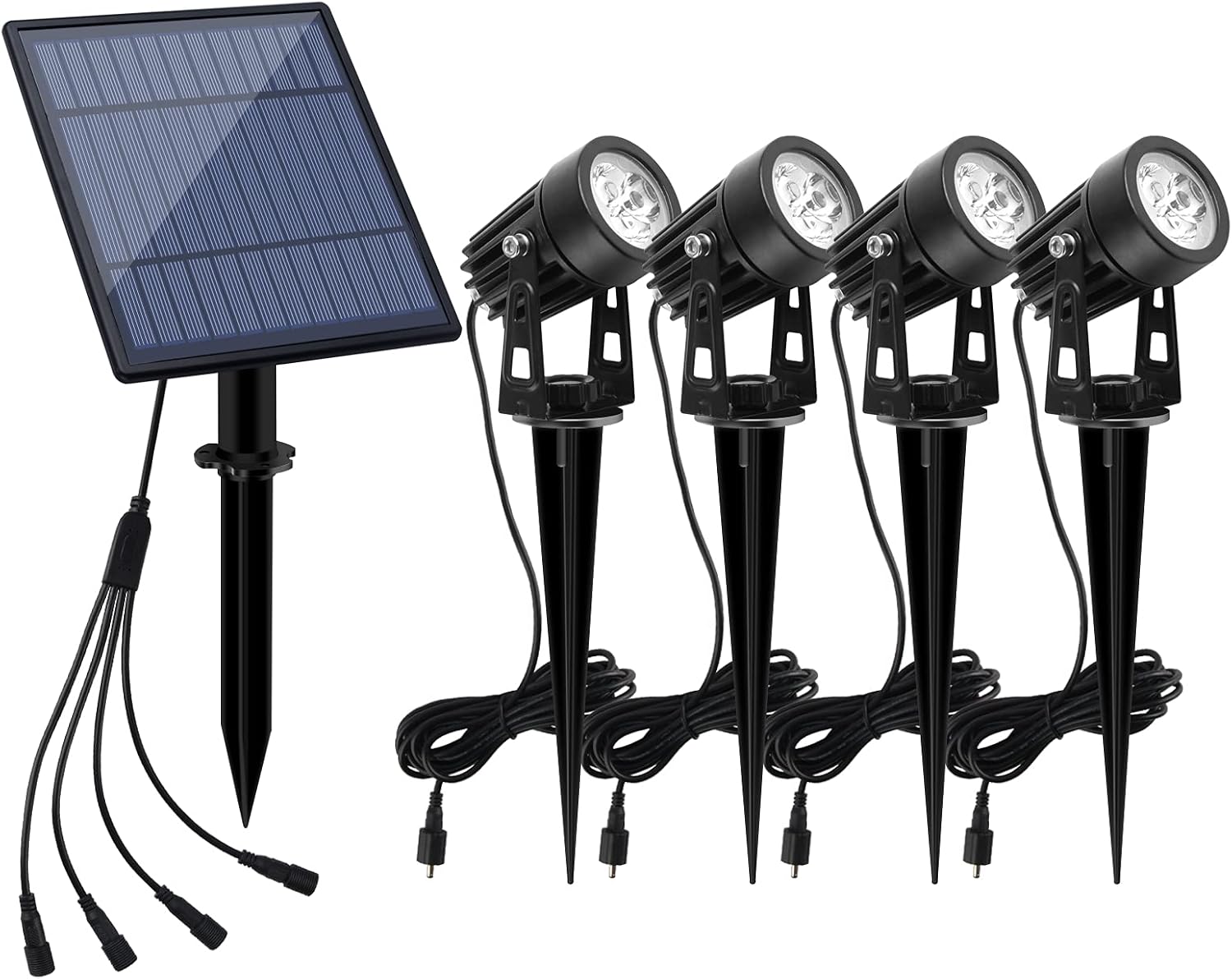 APONUO Metal Solar Spot Lights Outdoor with 9.8ft Cable Solar Powered Landscape Lighting Low Voltage IP65 Waterproof Auto On/Off for Outside Garden Yard Landscape Pathway Garage-Warm White(4-in-1)