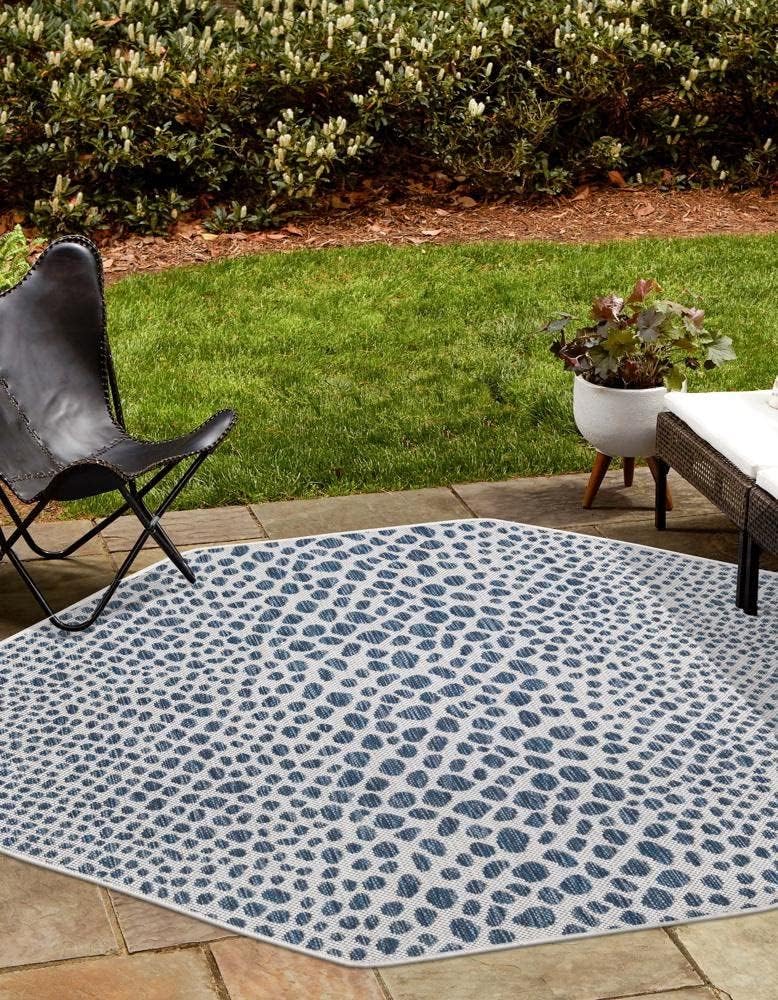 Unique Loom Outdoor Collection Area Rug - Cape Town (9' x 12' Rectangle, Blue/Ivory)