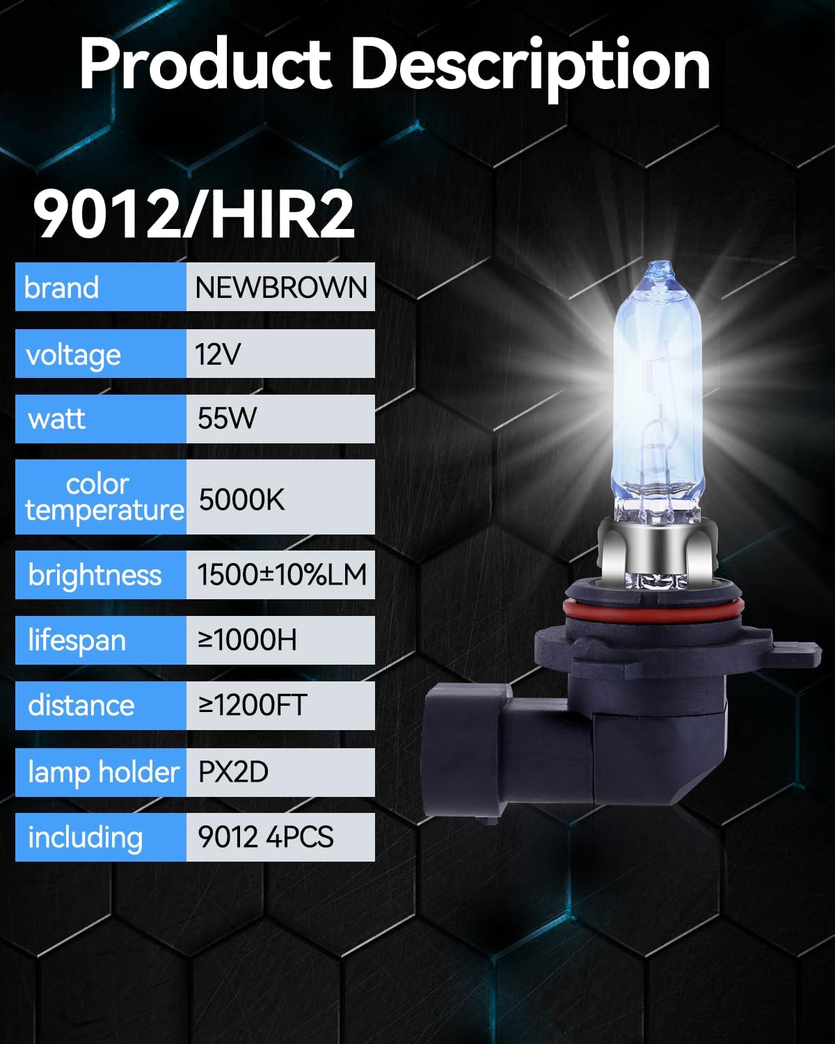 NEWBROWN H11 Headlight Bulb Halogen 5000K Super White Light Long Life Replacement PGJ19-2 12V/55W (H11, 2 Pack)