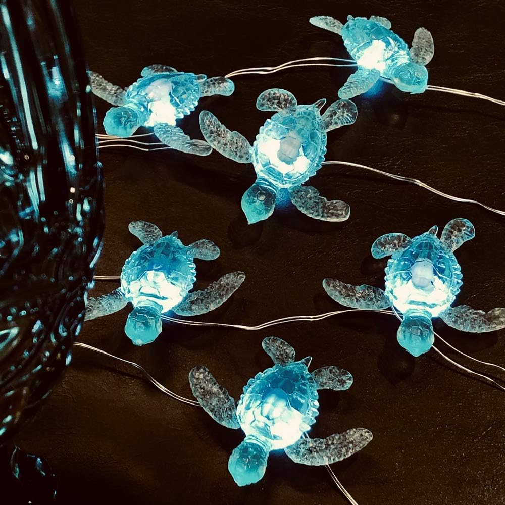 Beach Theme -Cute Green Sea Turtle String Lights- Ocean Fairy Decorative Lights- 10ft 30 LEDs -USB Powered -Multi-Function- Remote Control-Christmas