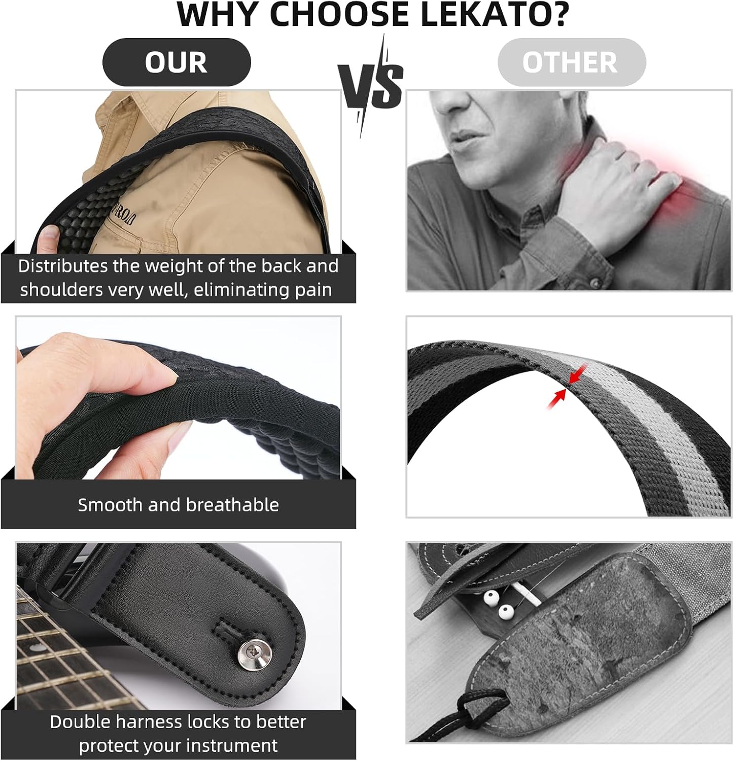 LEKATO Guitar Straps for Electric Guitar Bass