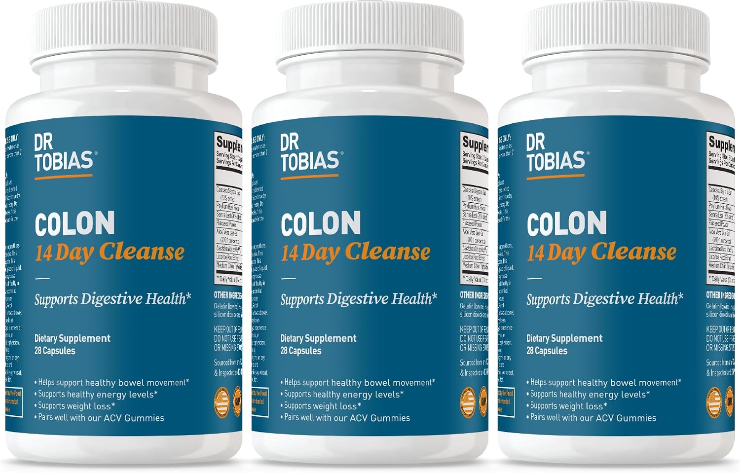 Dr. Tobias Colon 14 Day Cleanse | Supports Digestion & Gut Health | Colon Cleanse Detox | Constipation Relief & Gut Health Support for Women & Men | Psyllium + Senna + Probiotics | 28 Capsules