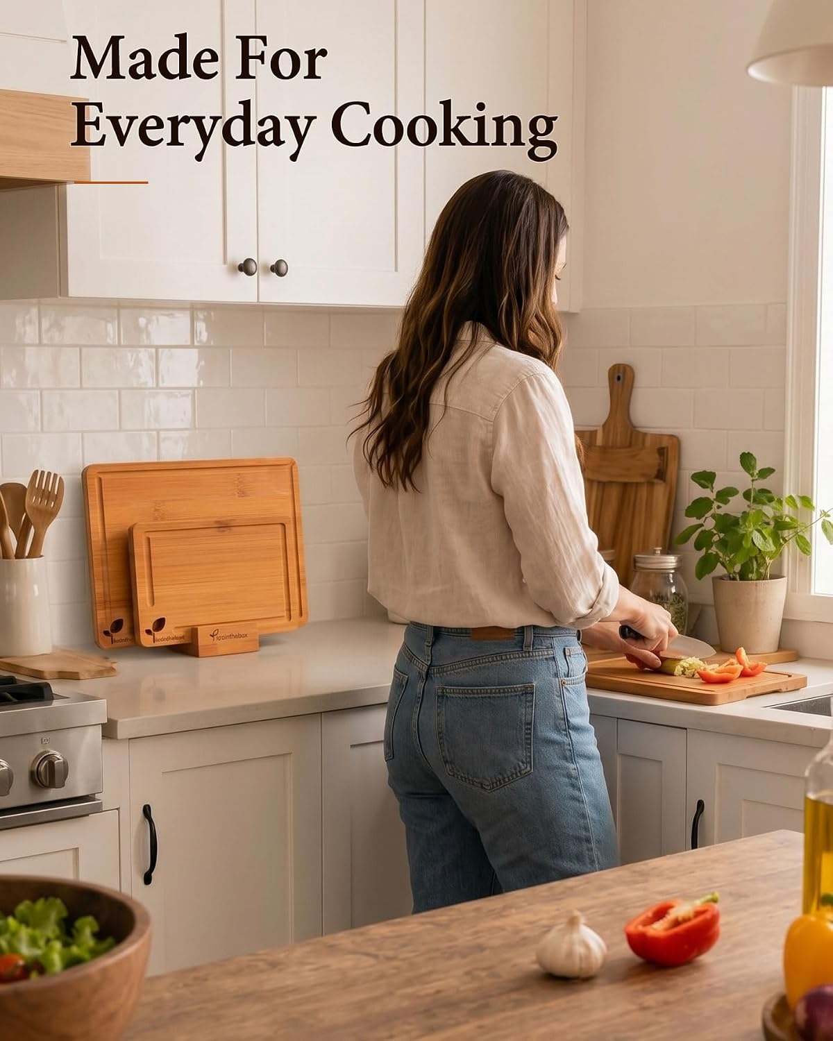 Cutting Boards for Kitchen, Wooden Chopping Board for Meat, Vegetables and Fruit, 18" x 12" XL Deep Carbonized Bamboo Board for Meal Prep, Serving, Daily Cooking and Kitchen Counter