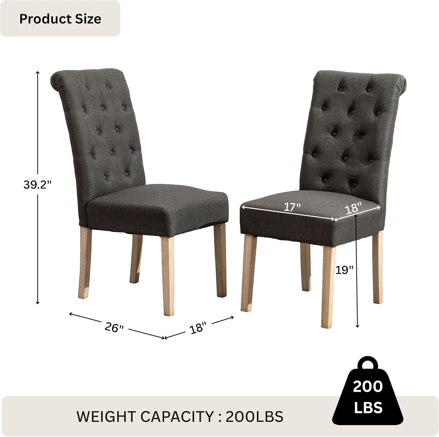 Roundhill Furniture Habit Solid Wood Tufted Parsons Dining Chair (Set of 2), Tan