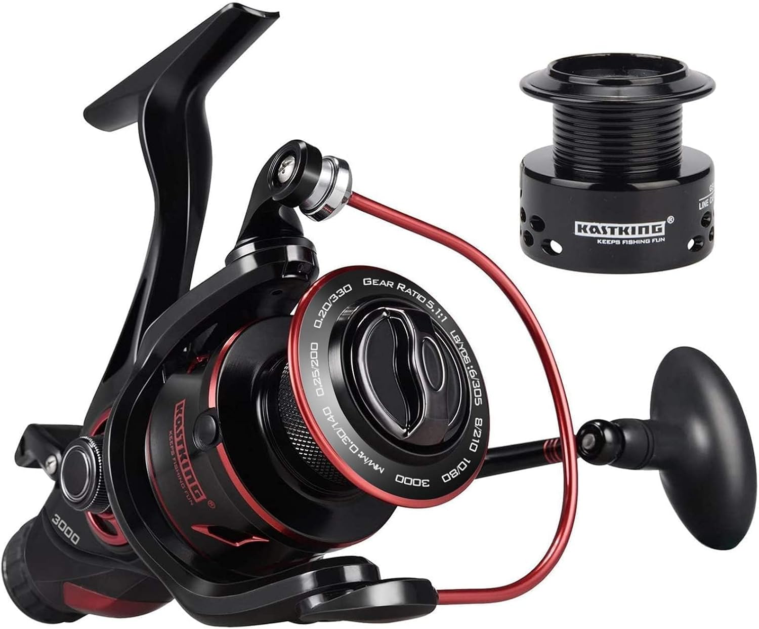KastKing Sharky Baitfeeder III Spinning Reels with 5.5:1 Gear Ratio | Max Drag: 26.5 lb, 10+1 BB, 16.6 oz, CNC Aluminum Spool, Carbon Fiber Drag for Live Liner, Comes with Graphite Spool
