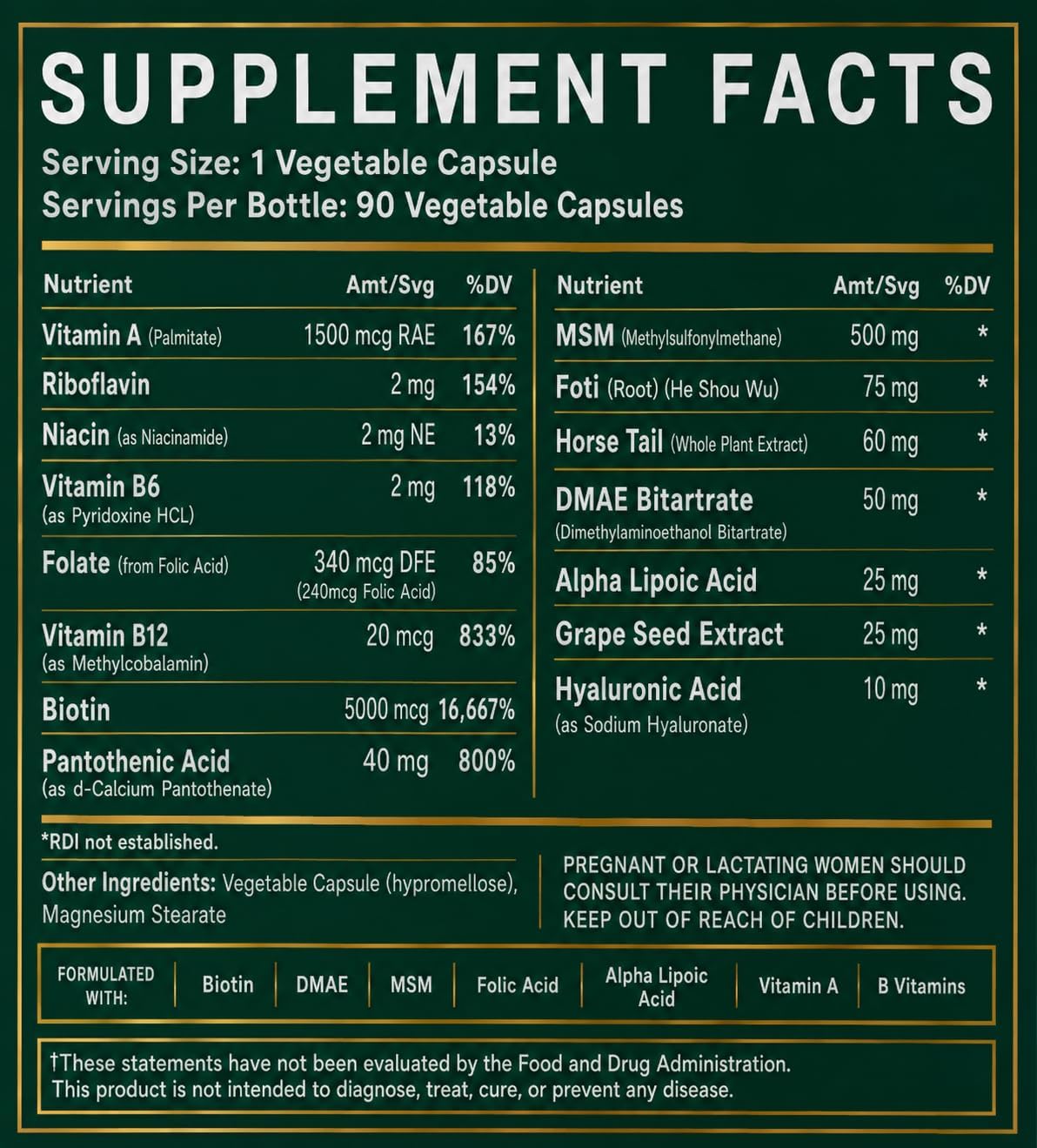Wellgenix Purvana MAX Hair Skin & Nails Vitamins, Biotin 5000mcg, 90 Count | Biotin, MSM & hyaluronic acid in vegetable capsules for thicker