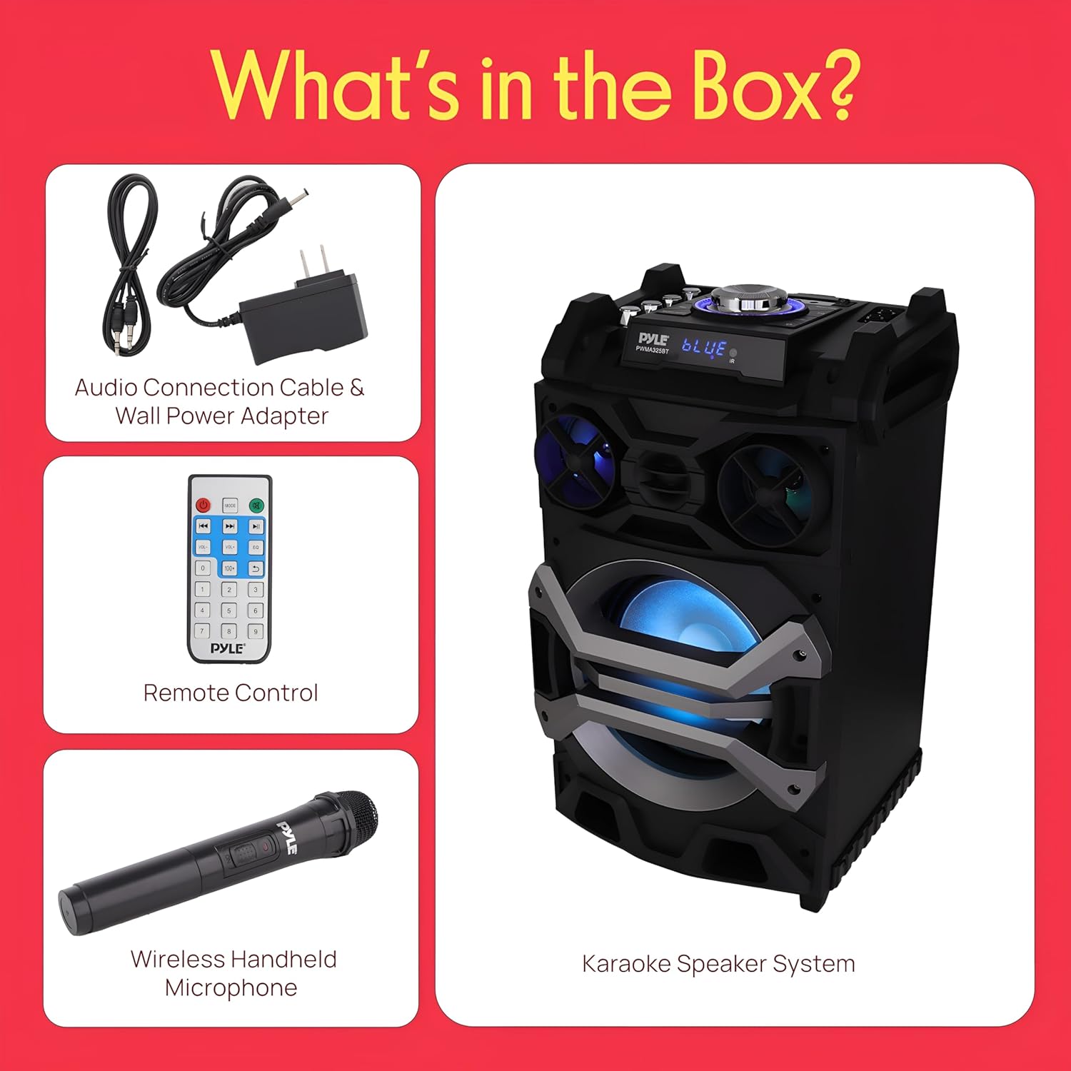 Pyle 500 Watt Portable BT Connectivity Karaoke Speaker System - PA Stereo with 8" Subwoofer, DJ Lights Rechargeable Battery Microphone