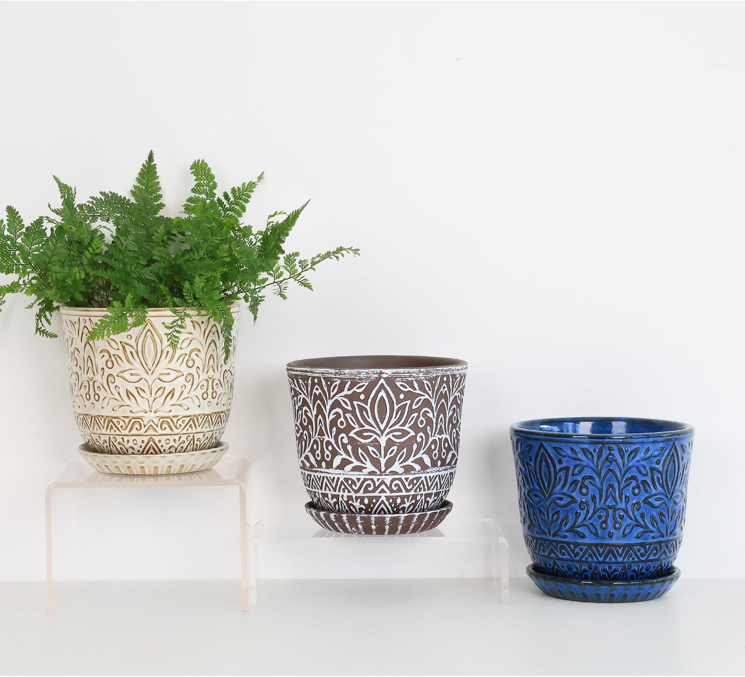Gepege Ceramic Plant Pots, 6 Inch Indoor Planters with Drainage & Saucers