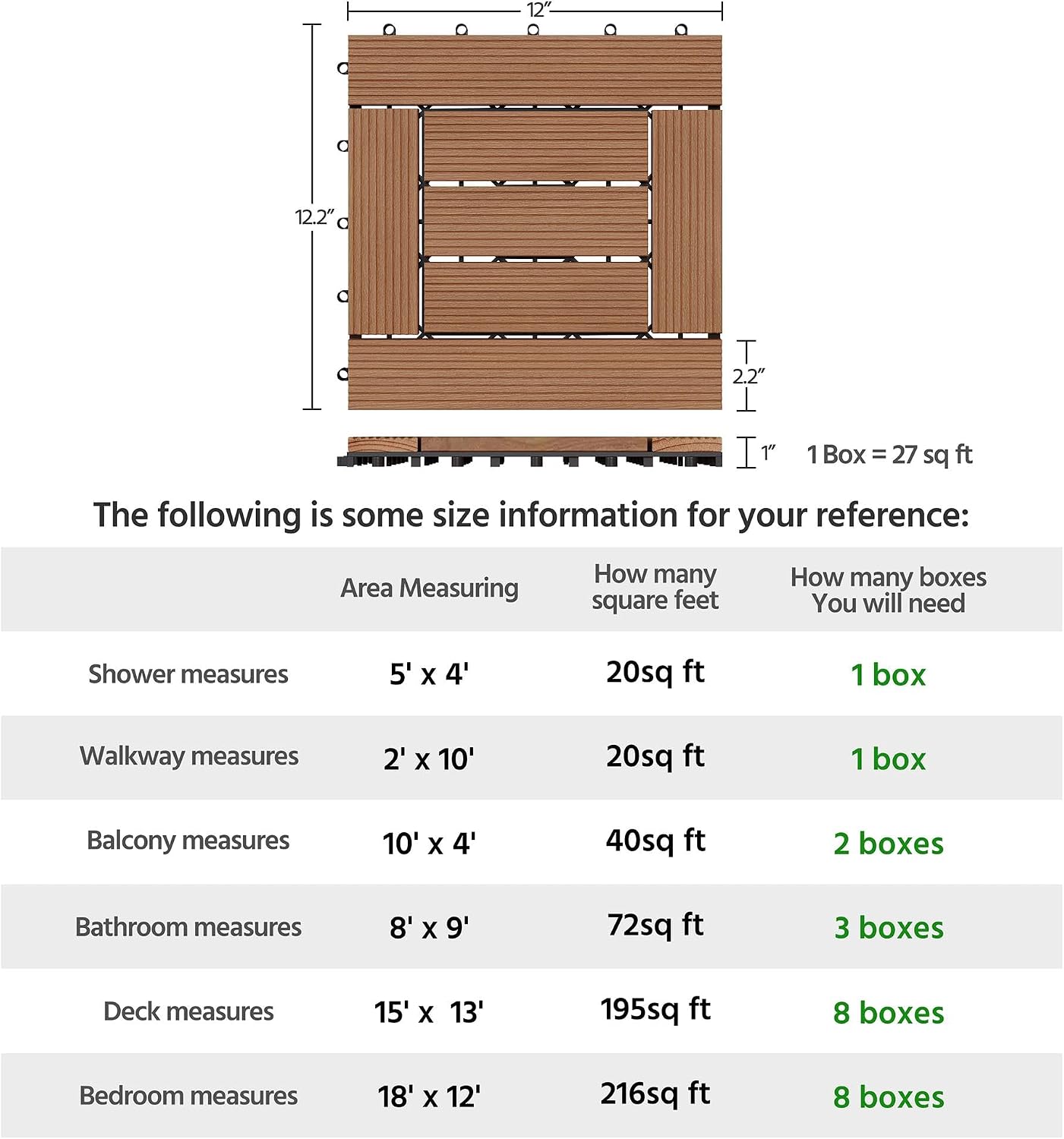 Topeakmart 27PCS Interlocking Deck Tiles 12x12 Patio Flooring, Brown