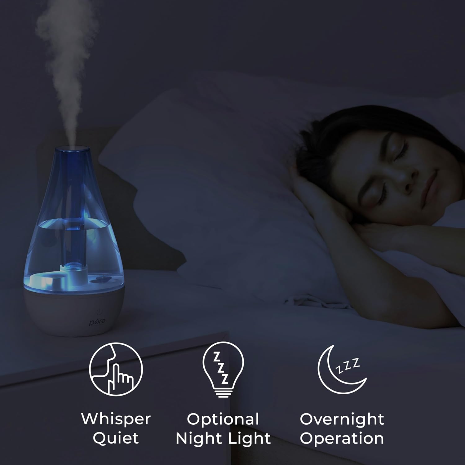 Pure Enrichment MistAire Ultrasonic Cool Mist Humidifier - Quiet Air Humidifier for Bedroom, Nursery, Office, & Indoor Plants - Lasts Up To 25 Hours