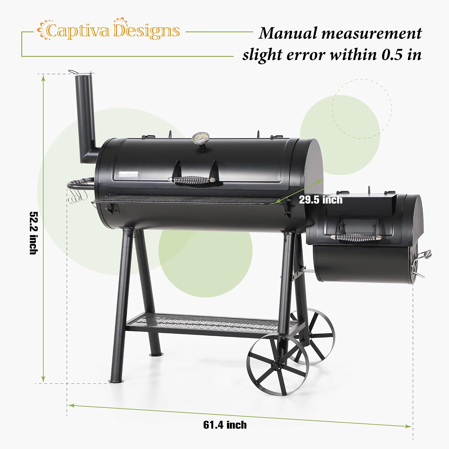 Captiva Designs Vertical Charcoal Smoker Grill Extra Large Barbecue Grill | 961 SQ.IN Outdoor Barrel BBQ Meat Smoker with 5 Removable Smoking Grates & Built-in Hooks for Outdoor Backyard Cooking