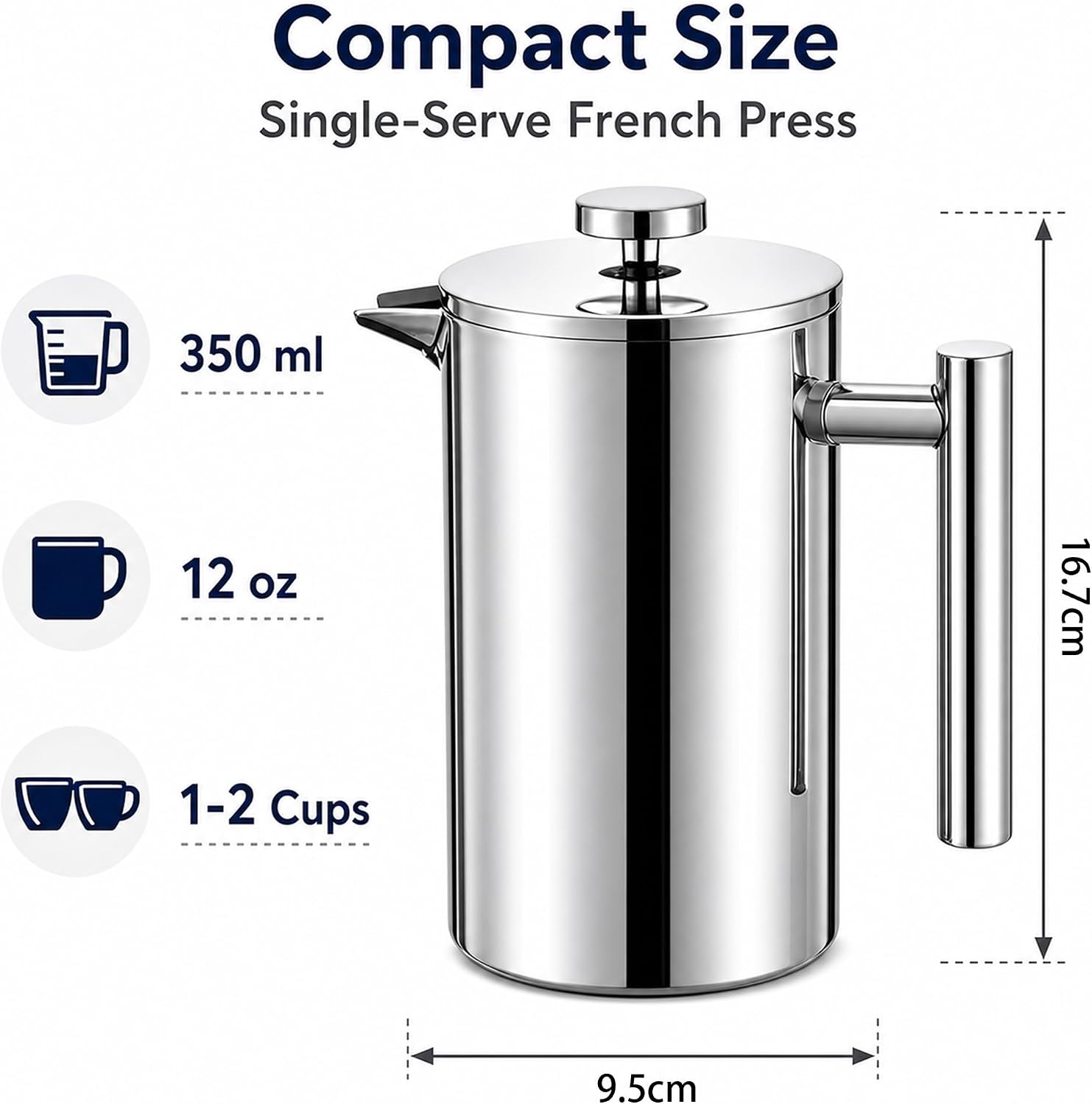 Black French Press Stainless Steel 34oz