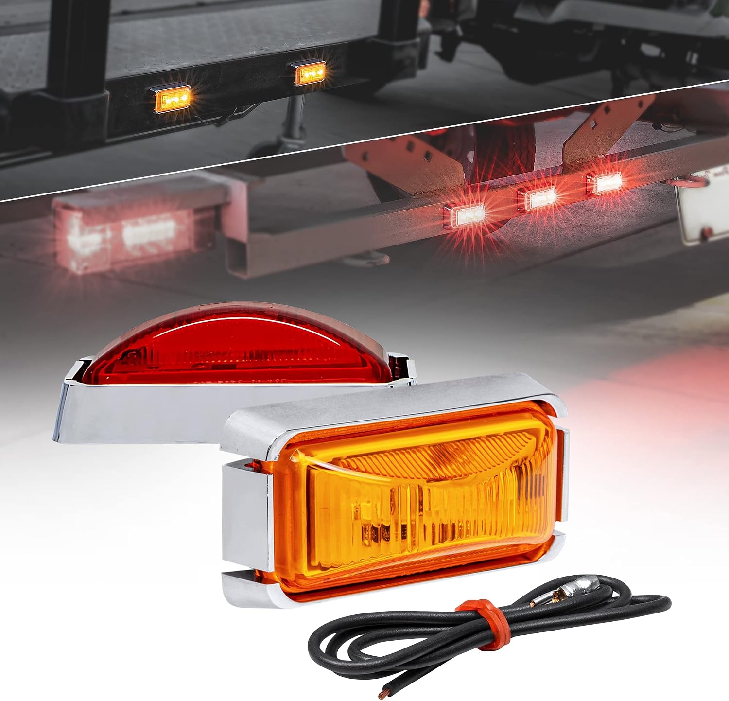 TRUE MODS 2pc 2.5" Amber Rectangle LED Trailer Marker Lights for Truck RV