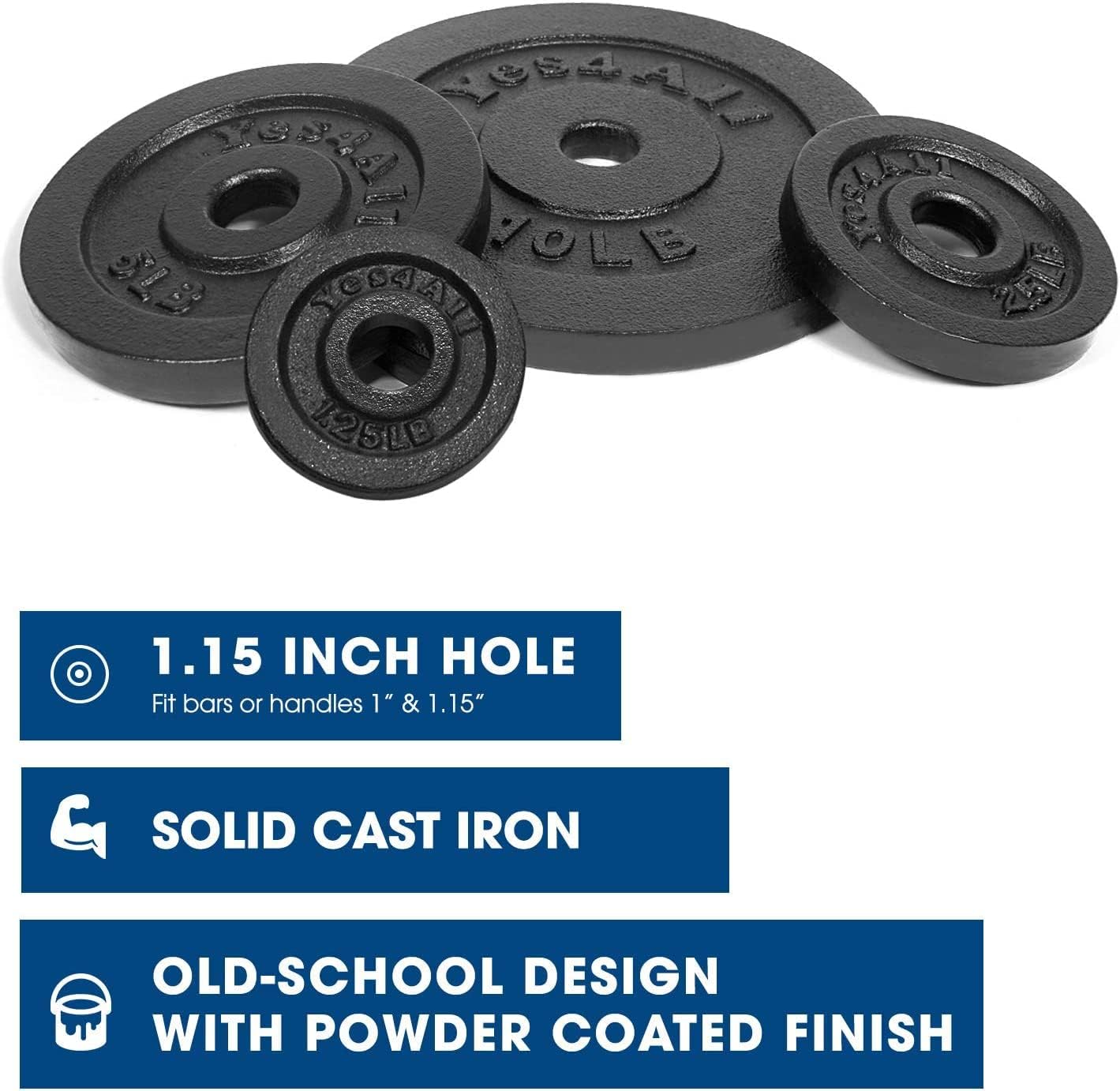 Yes4All Cast Iron Weight Plates, 1.15-Inch Standard Hole Weight Plate Set of 4 & 8, Fits Dumbbell Handles for Strength Training